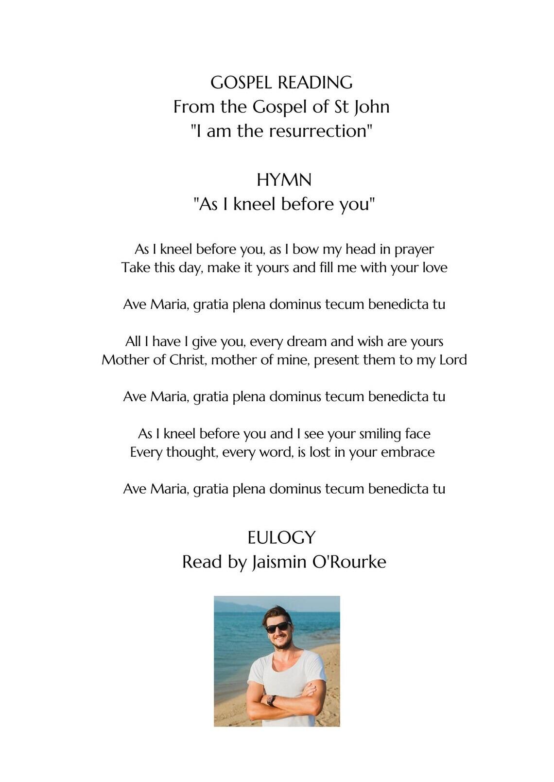 Personalised funeral order of service booklet