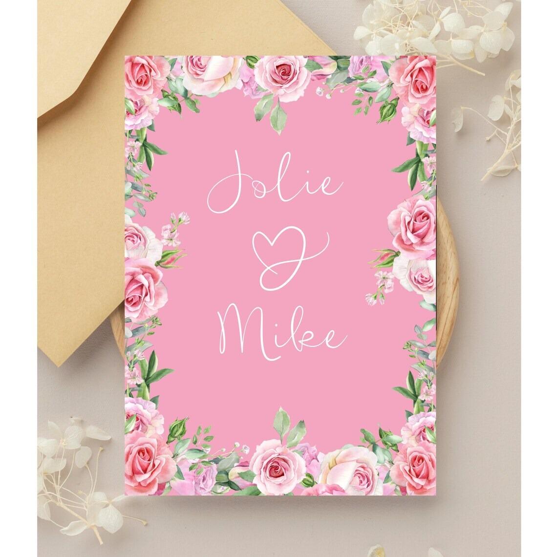 Pink and green wedding invites
