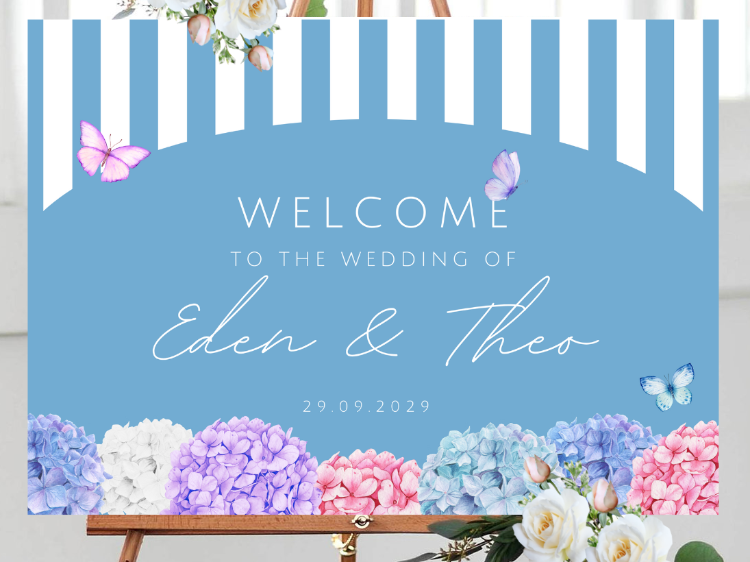 Hydrangea wedding welcome sign