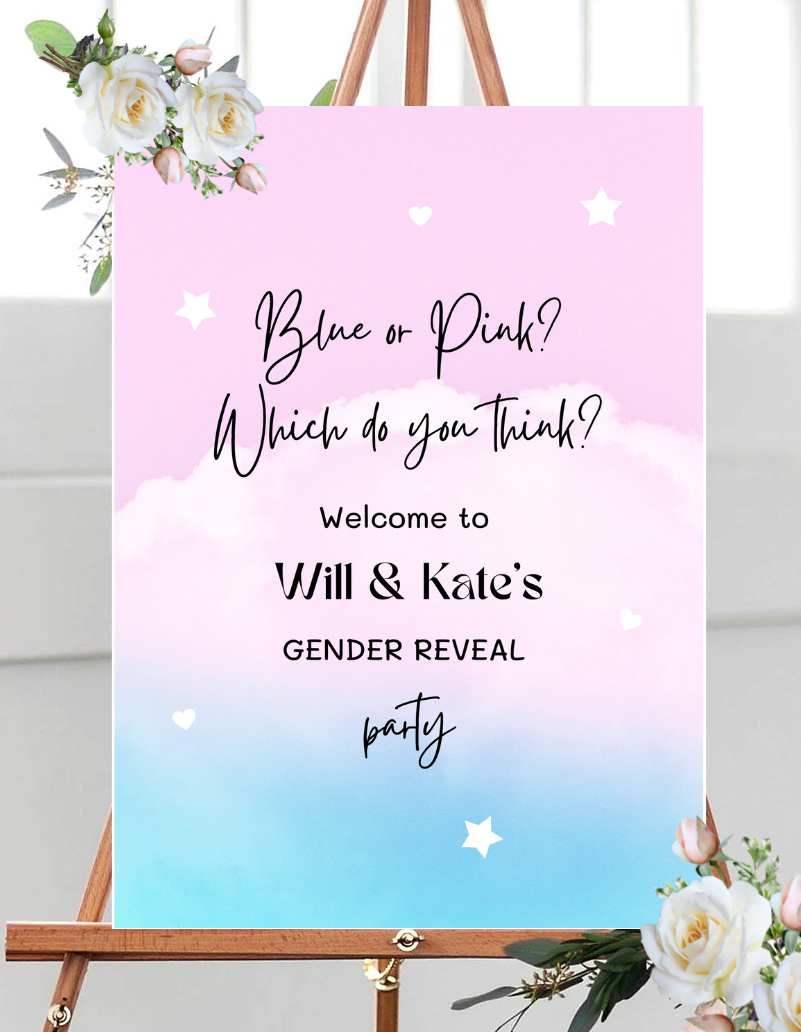 Pastel Clouds Gender Reveal Welcome Sign