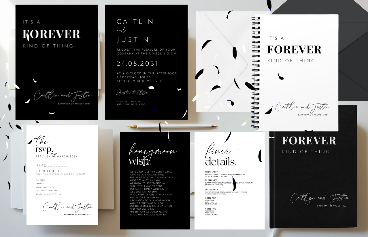 Its a forever thing wedding invitations, black and white wedding invites