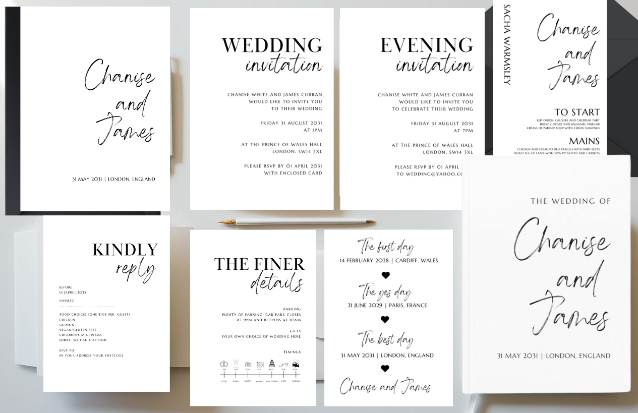 Modern script wedding invitations