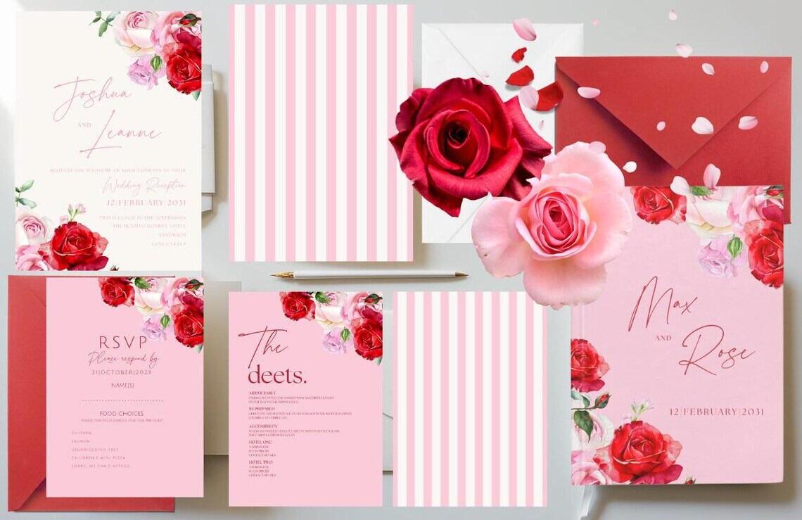 pink rose wedding invitations
