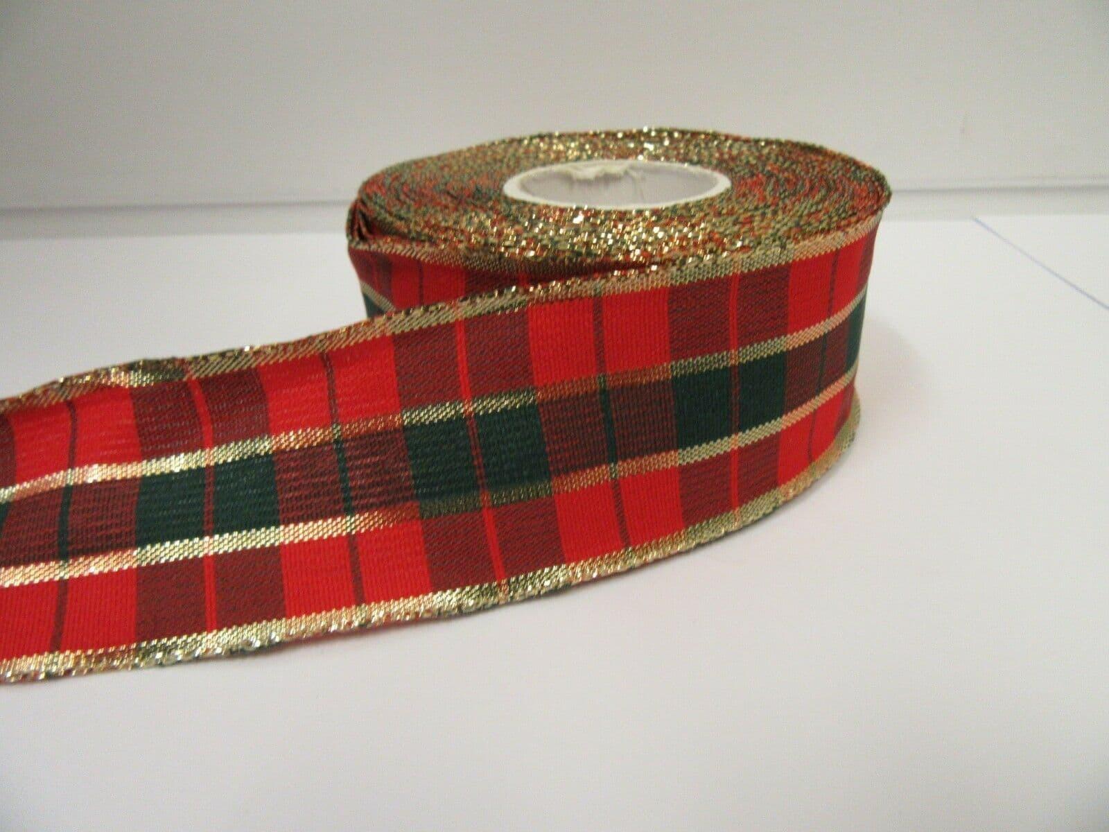 2 metres or 20 metre Roll 40mm Wired Tartan Ribbon Stewart Red