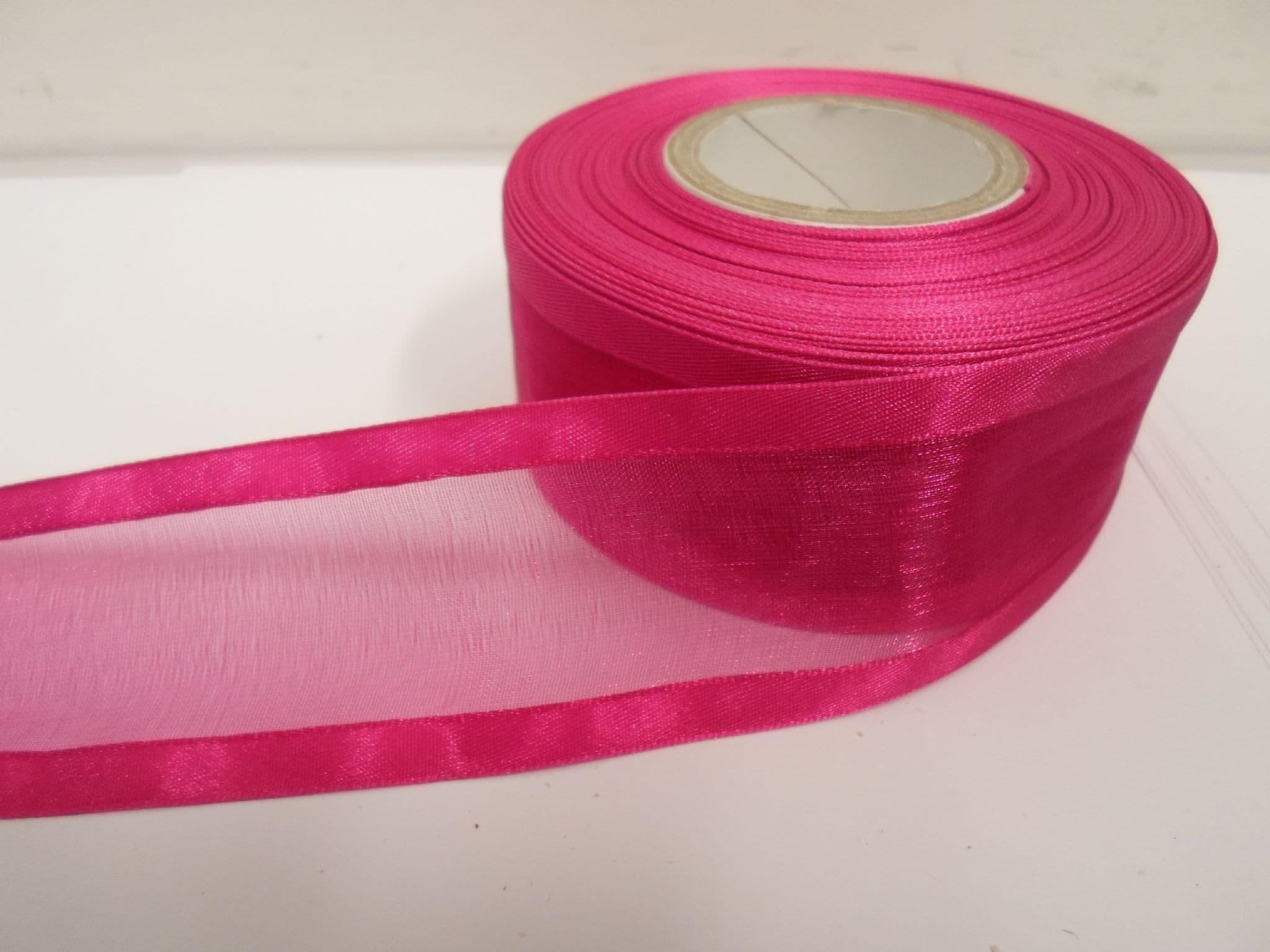 Satin ribbon double face 25 mm neon pink