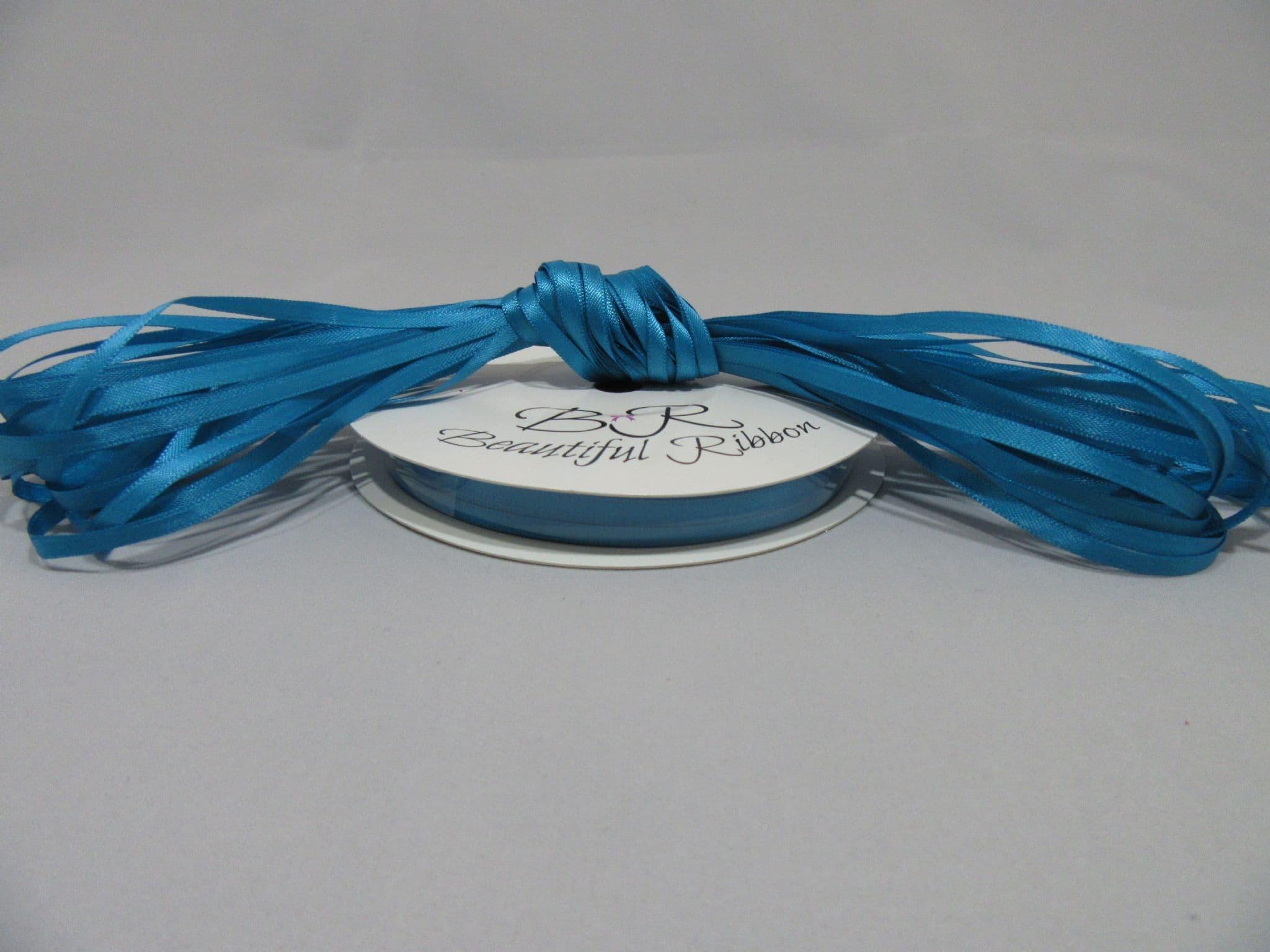 13mm wide French Blue Satin Ribbon | 10 METER ROLL of narrow double faced  satin ribbon | Dusky blue colour | 1/2 inch wide