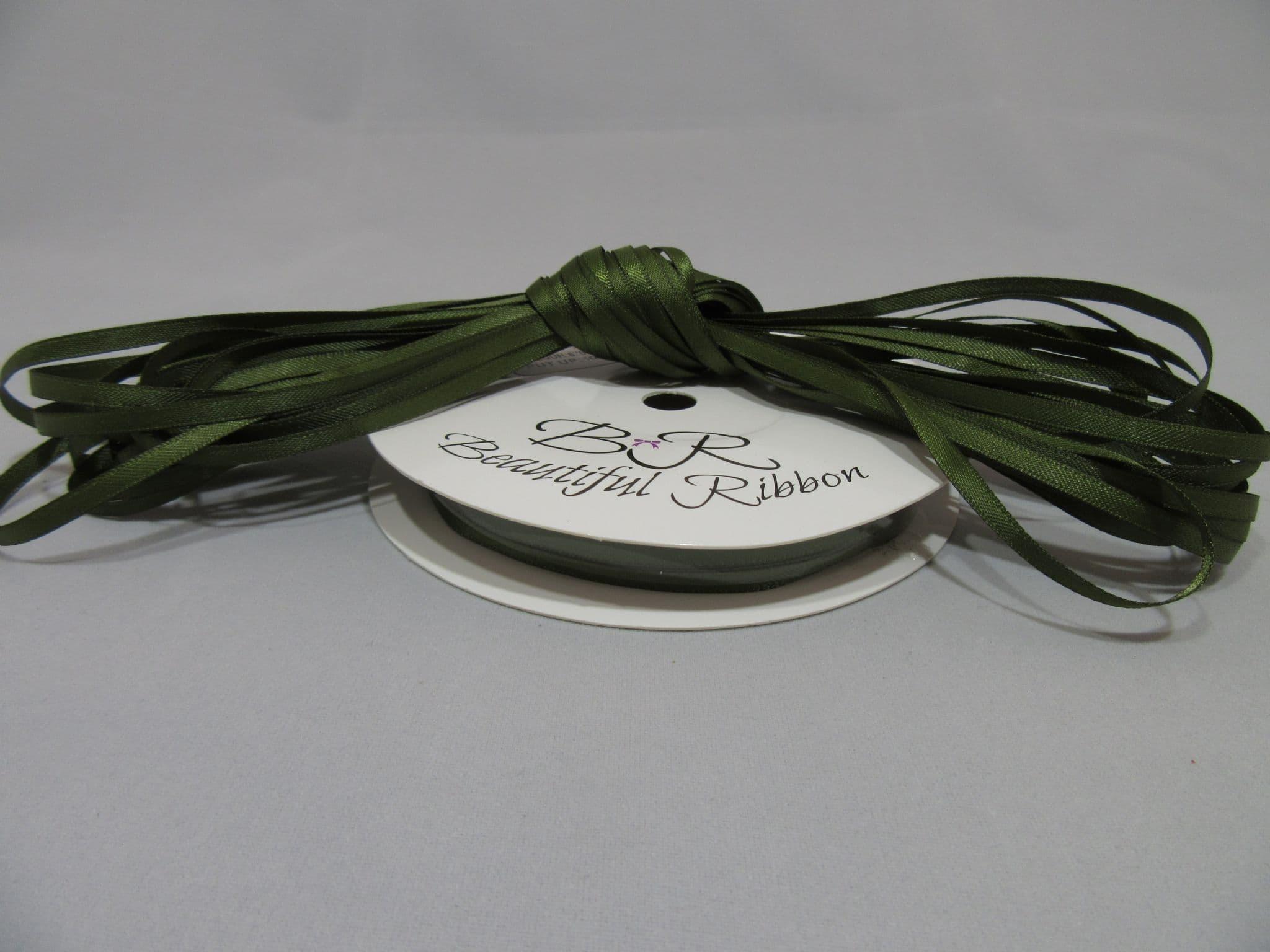 Olive dark Green Satin ribbon Double sided 3mm 7mm 10mm 15mm 25mm