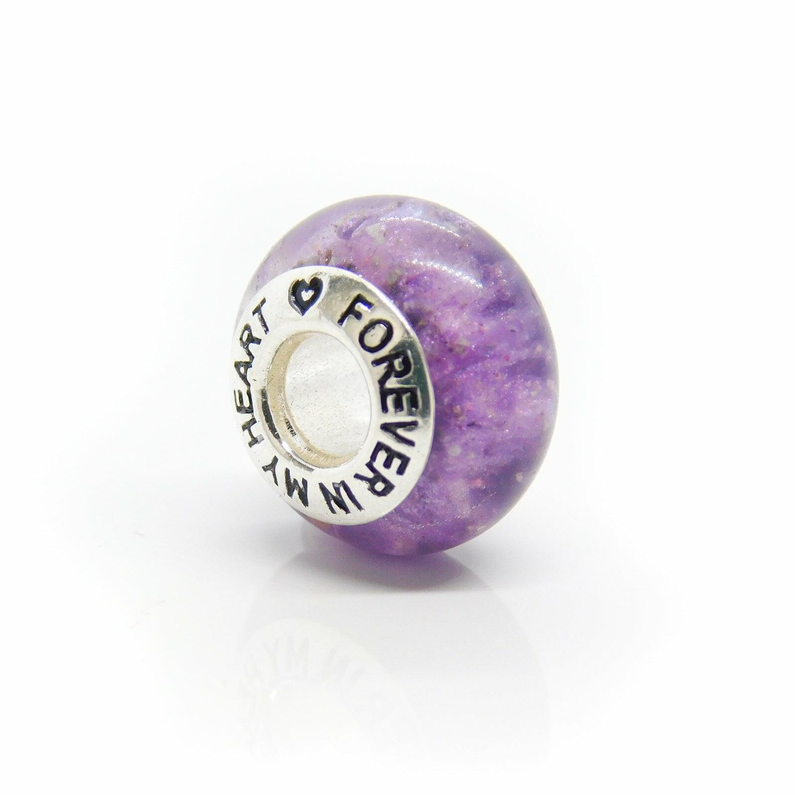 Circular Bead with Silver Insert that fits Modern Style Bracelet's. Contains Cremation Ashes.
