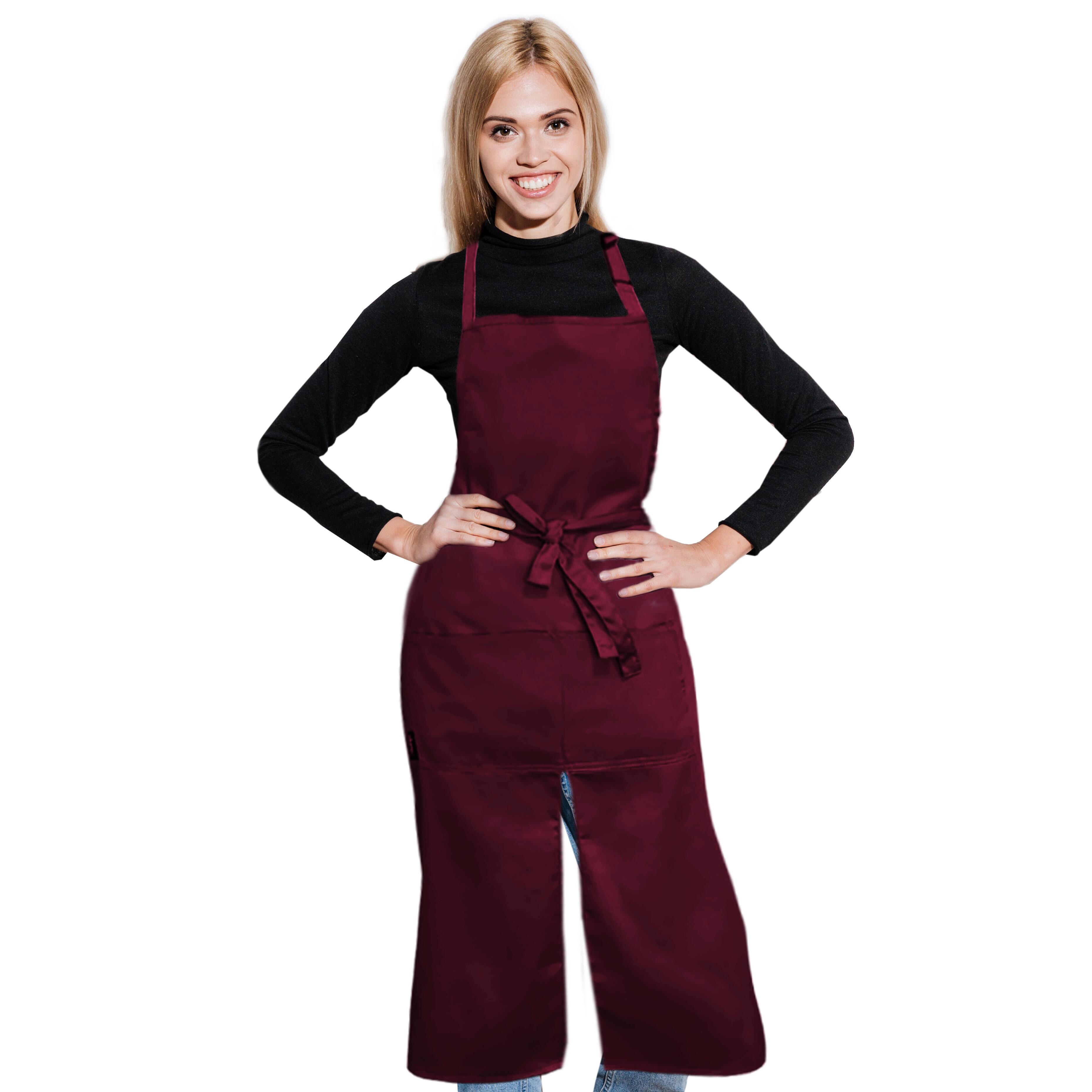 Personalised Long Splitted Bib Apron Burgundy