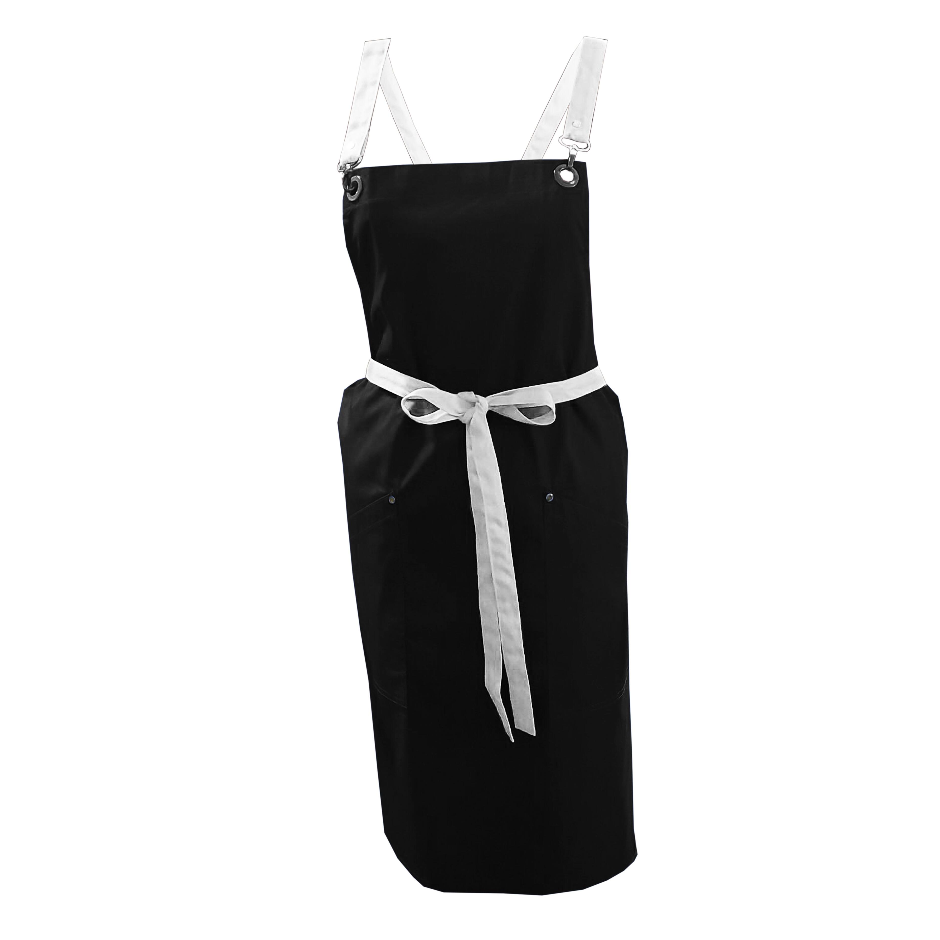Beauty Pocket Apron with Crossover Ties Black Nibano