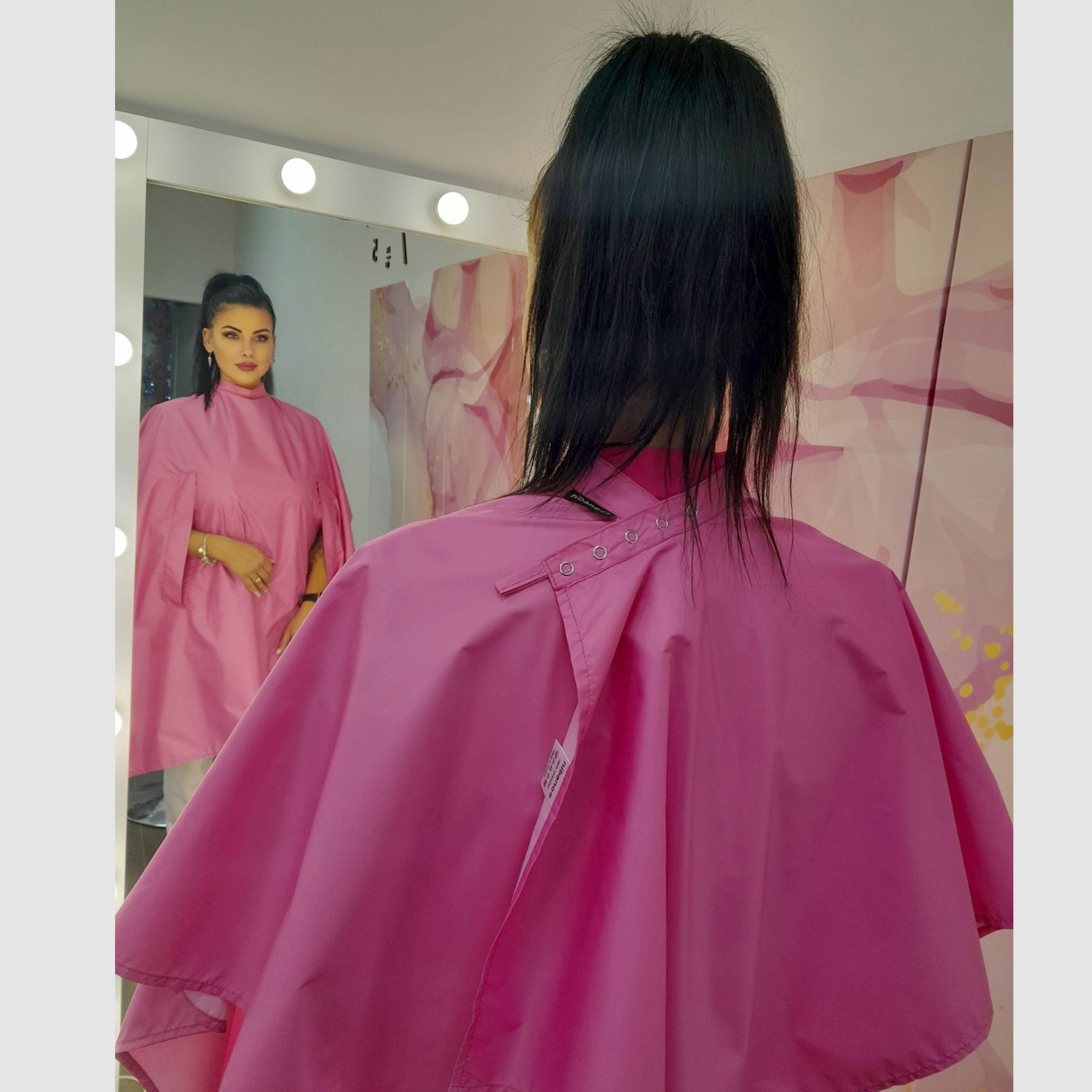 Nibano barber cape with handsplits & poppers Pink Barbie