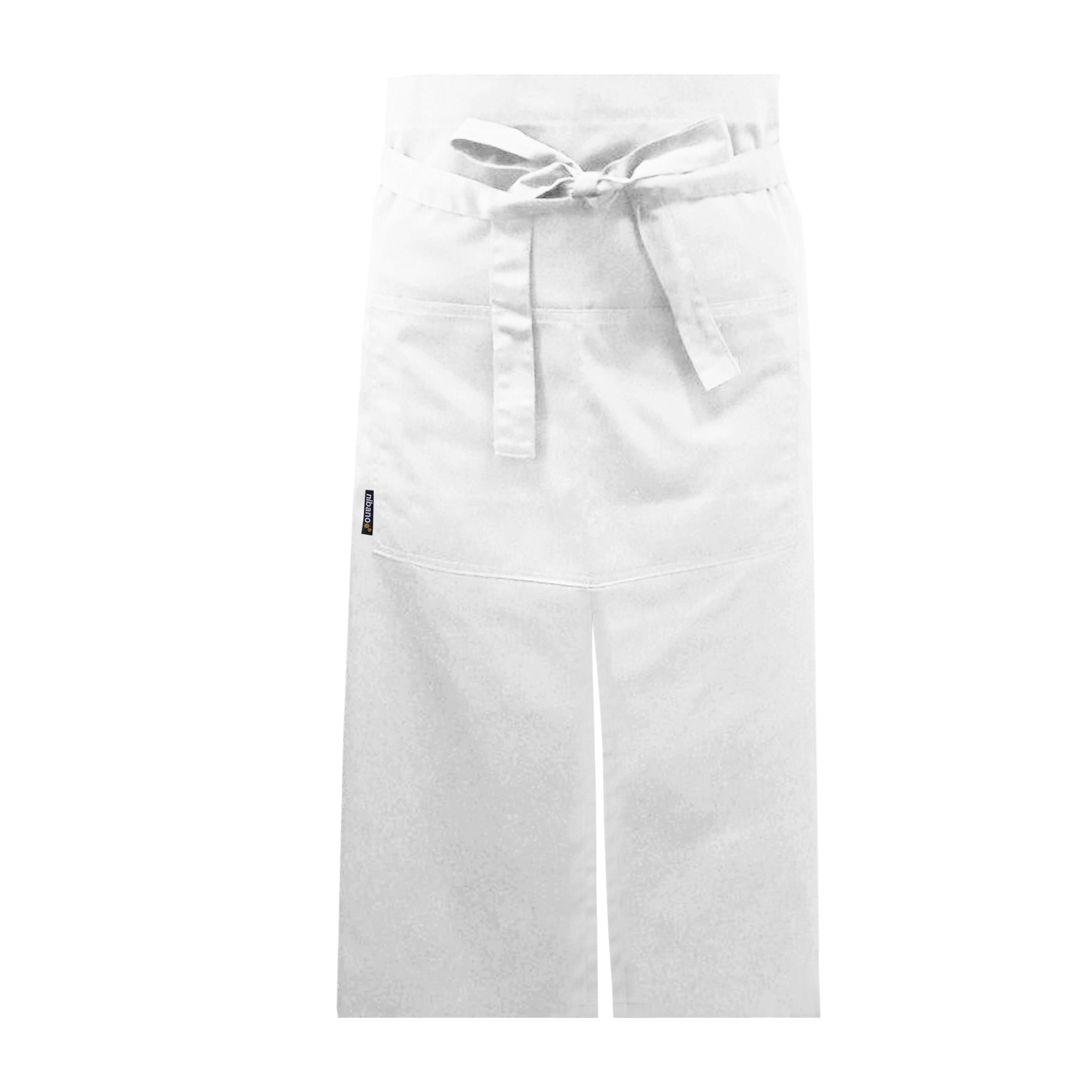 White Long Waist Split Leg Apron Pockets