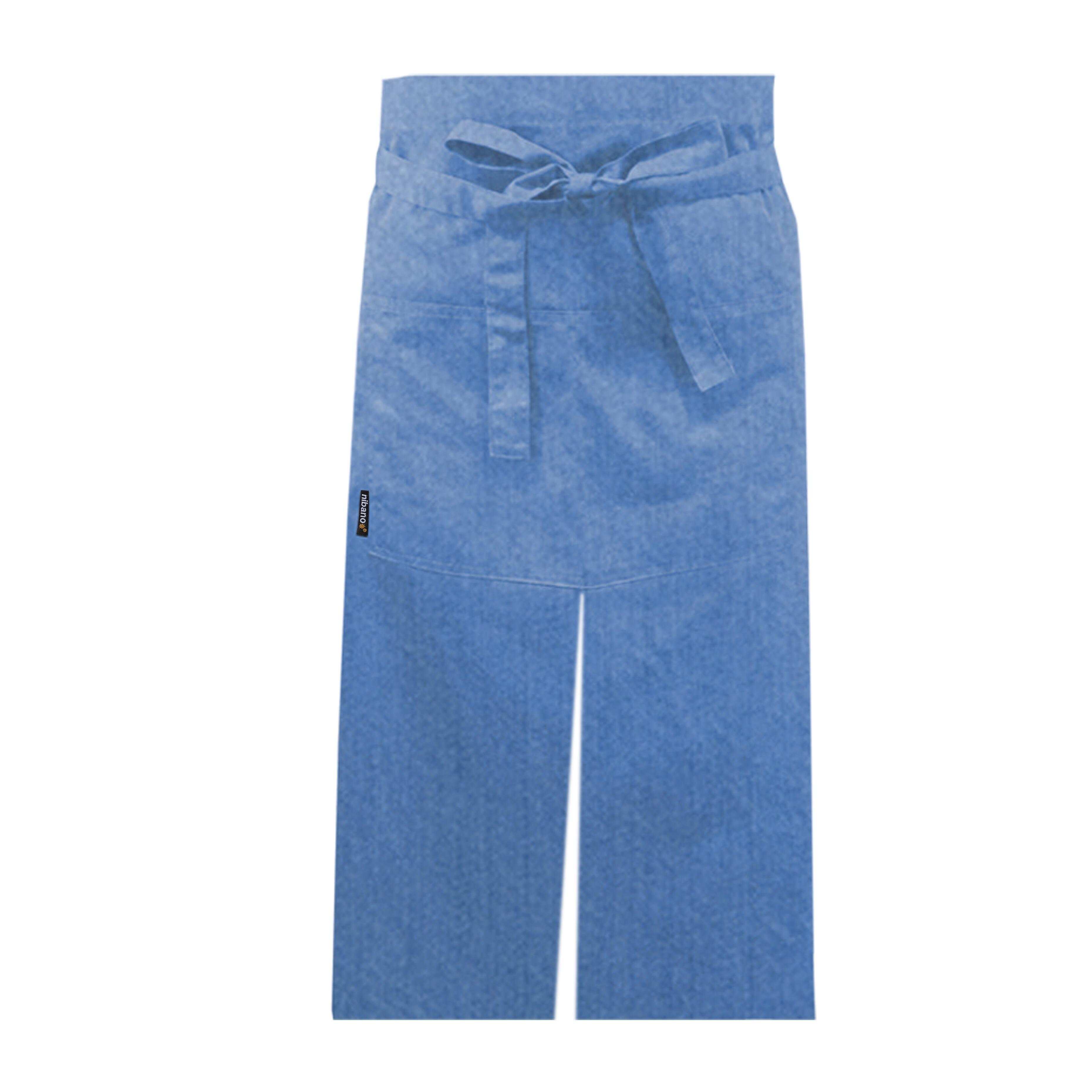 Custom Long Waist Split Leg Apron Pockets Denim Blue