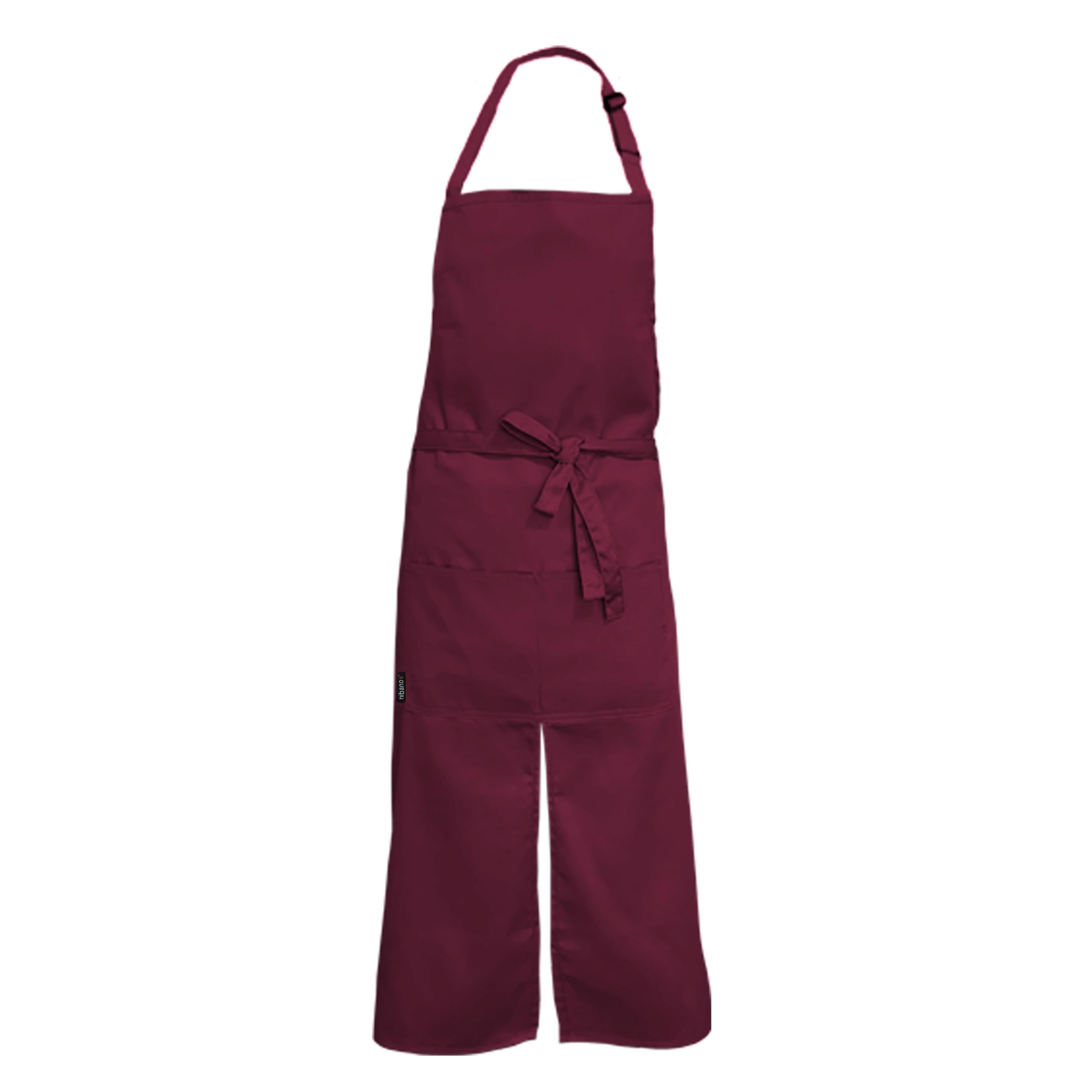 Custom Long Splitted Bib Apron Burgundy