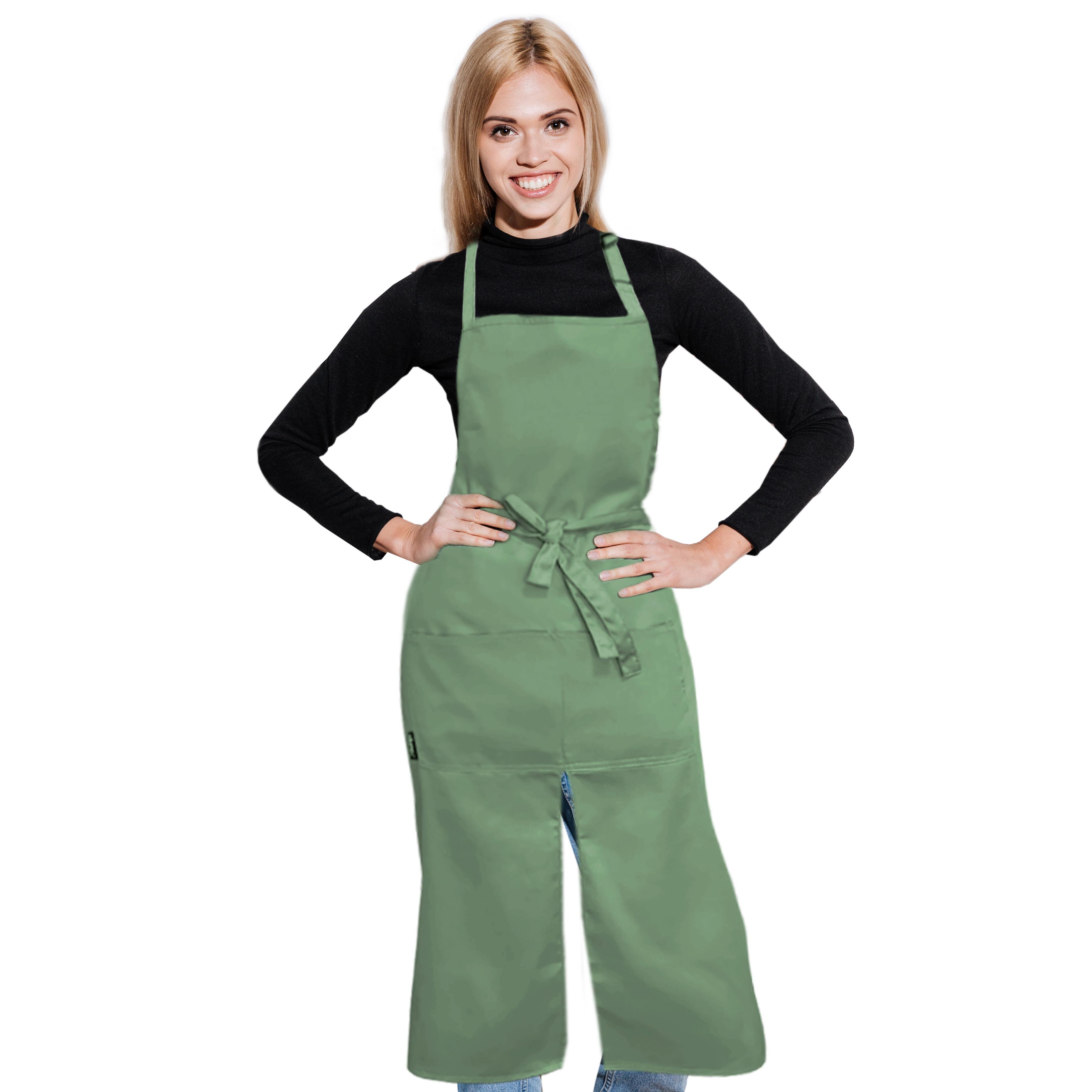 Personalised Long Splitted Bib Apron Olive