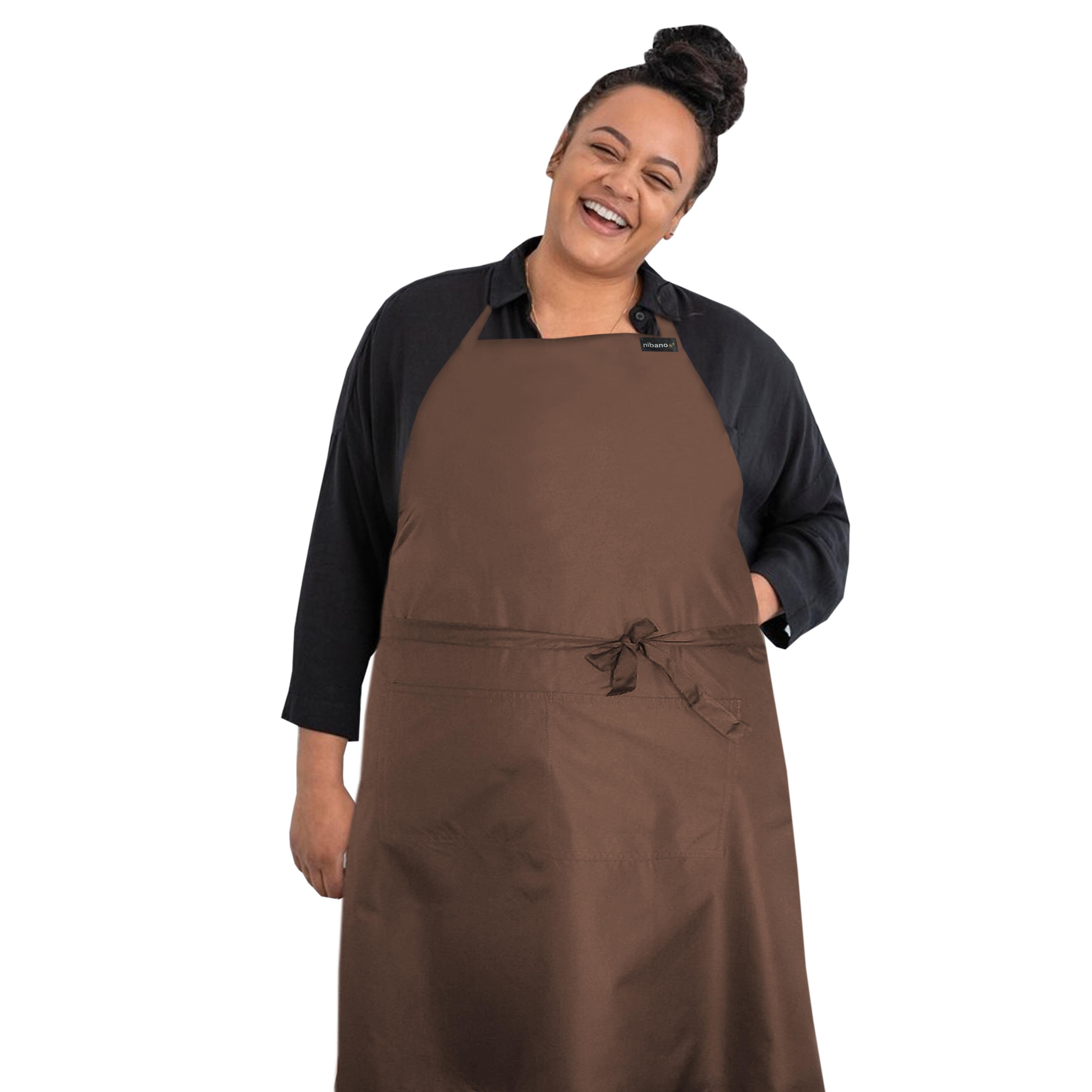 Waterproof Long Apron Pockets Coffee Nibano