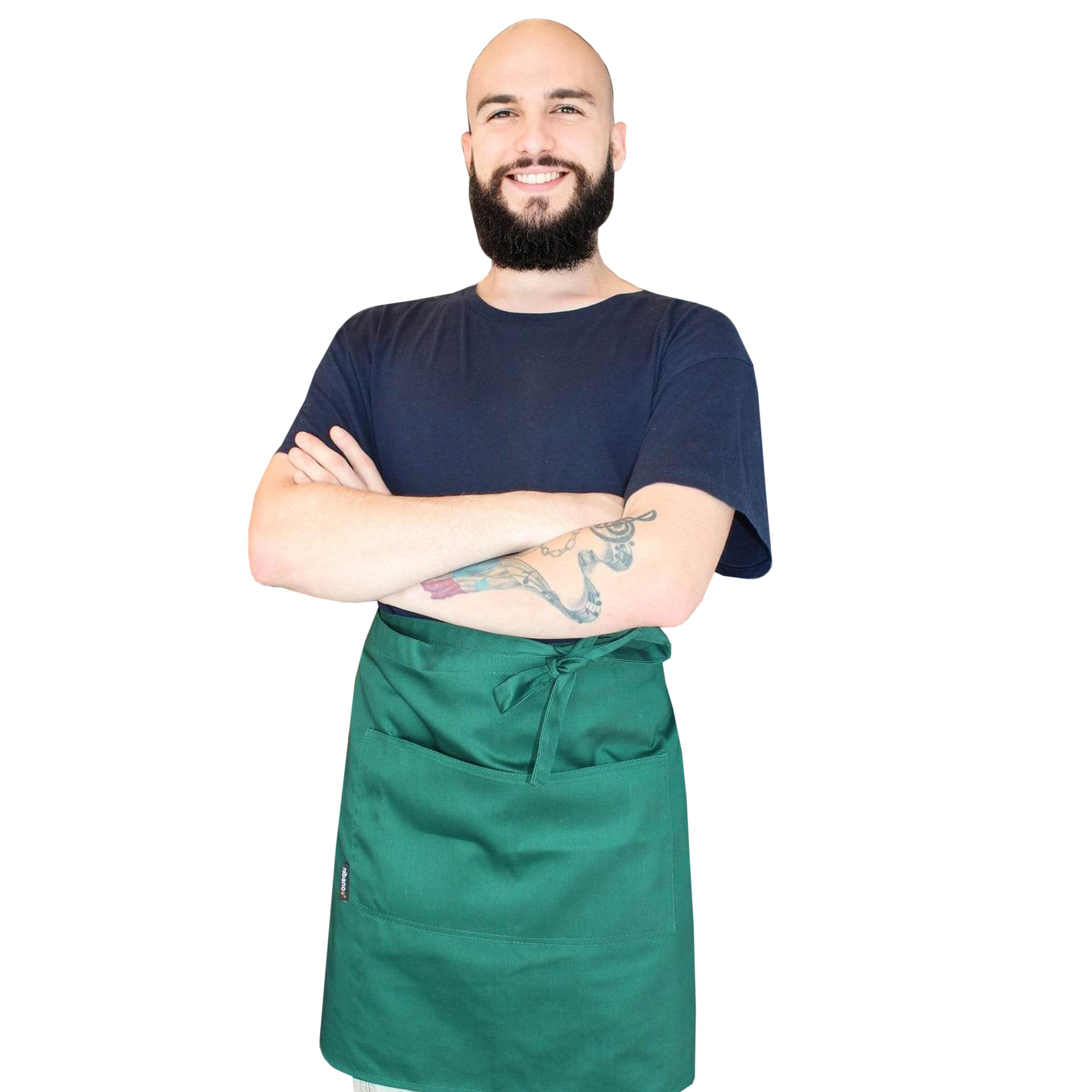 Nibano mid length waist apron with pockets Kelly Green