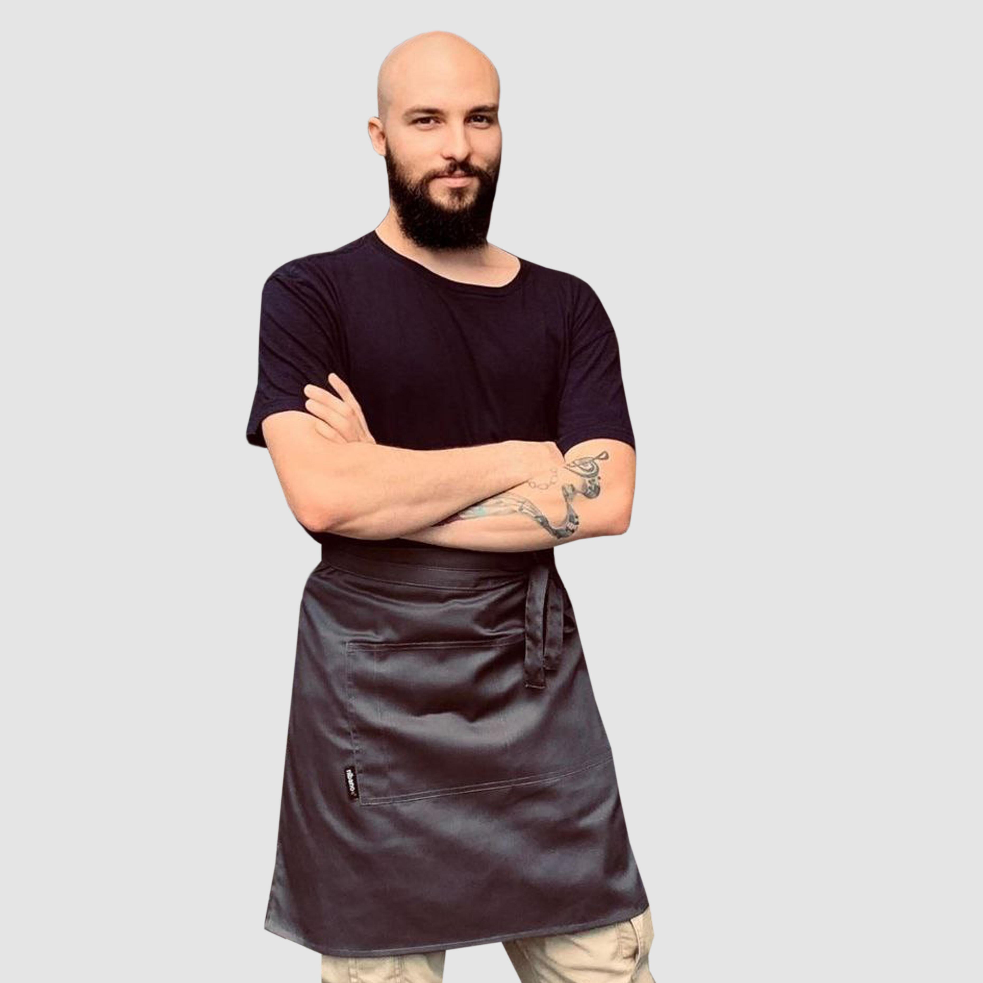 Nibano mid length waist apron with pockets dark grey