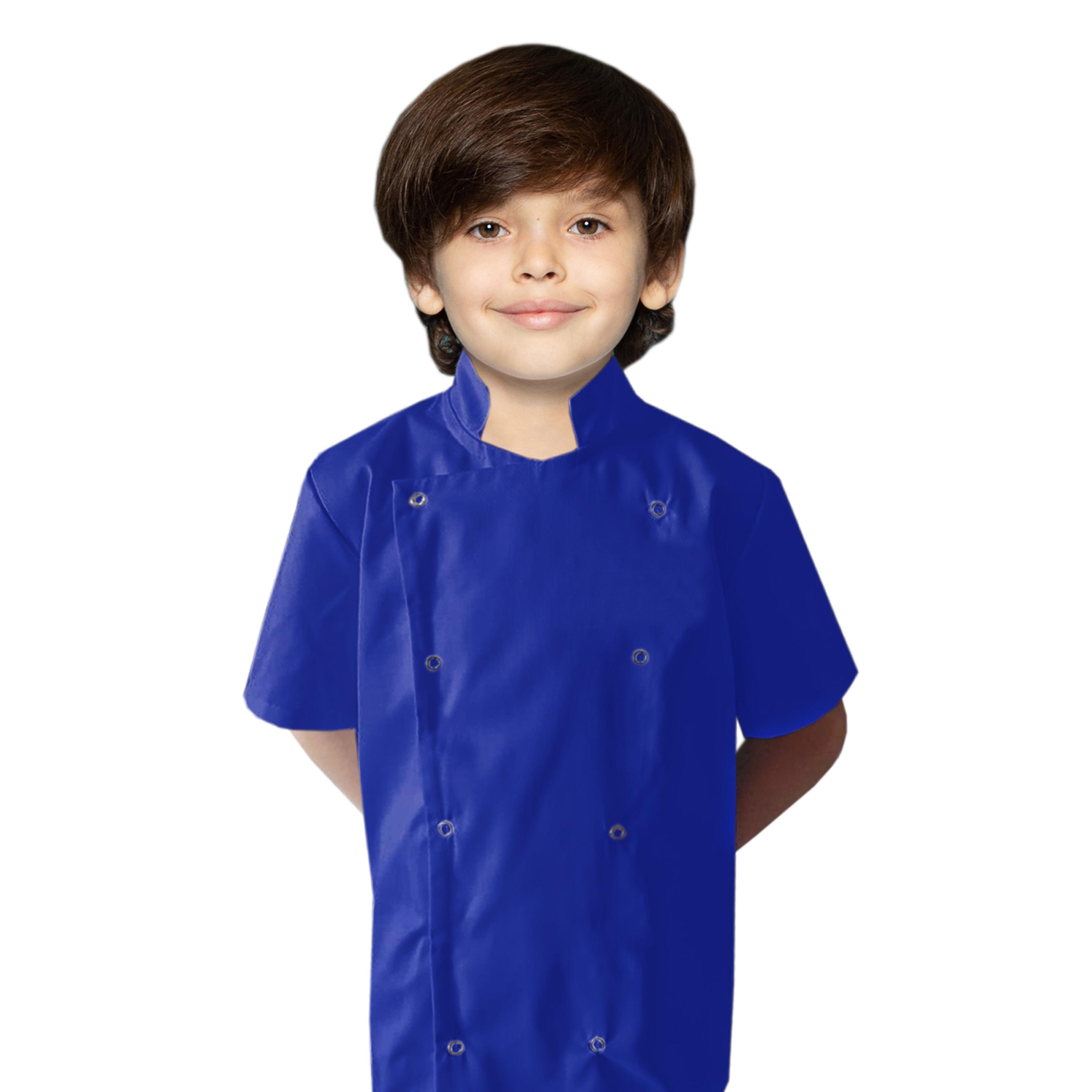 Personalised Kids Short Sleeve Chef's Jacket Royal Blue