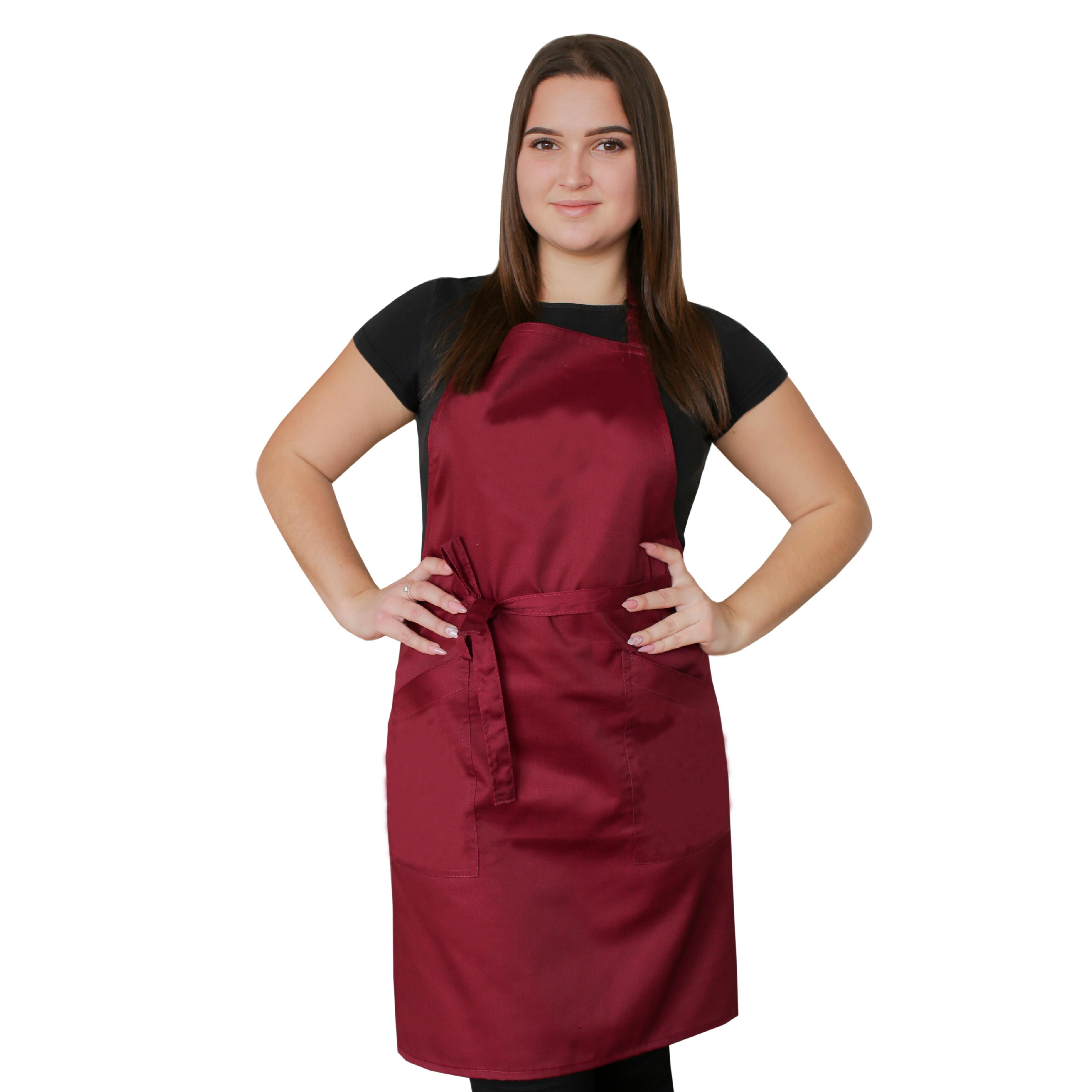 Bib Apron with Side Pockets Burgundy for cook