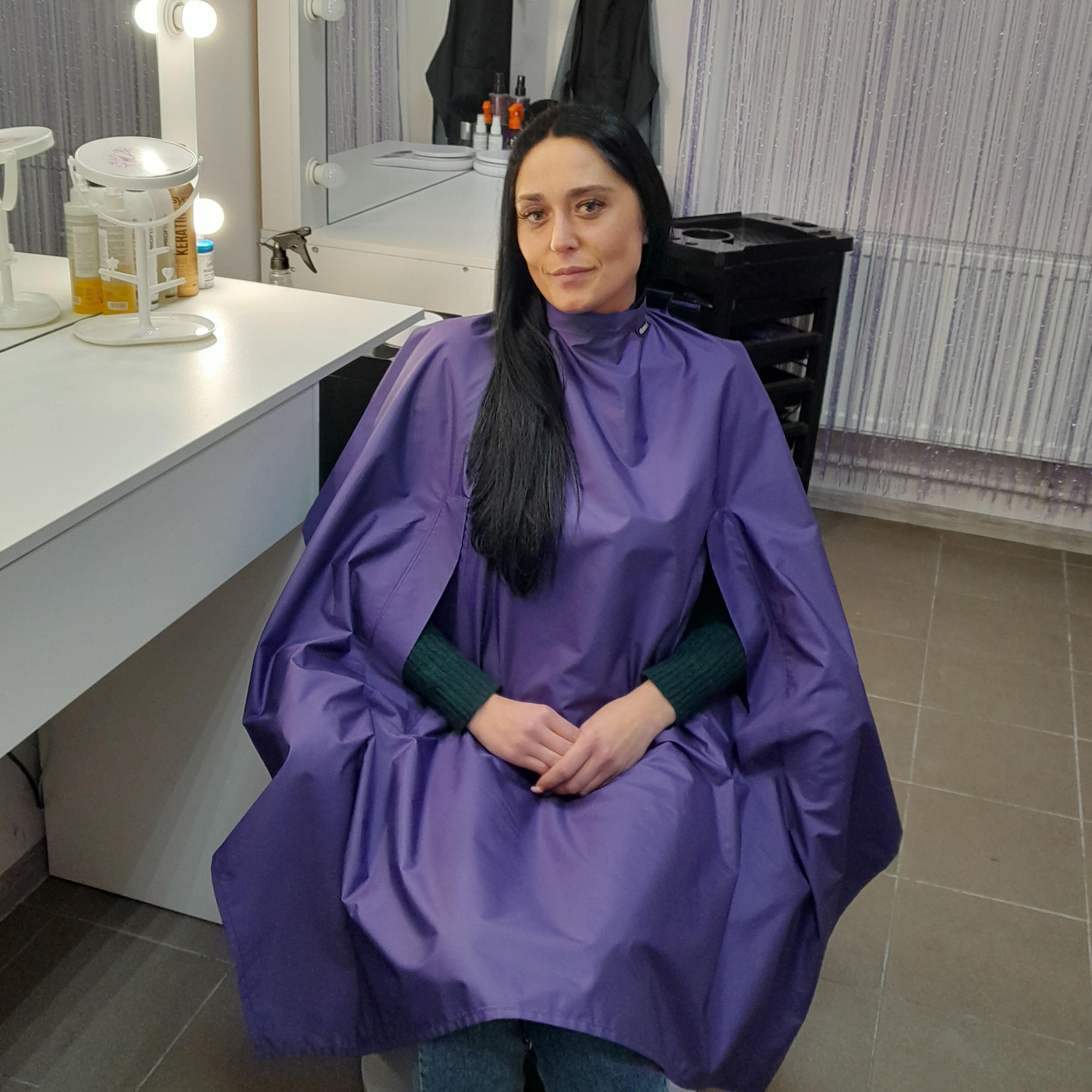 Nibano Hair cutting gown purple with handsplit