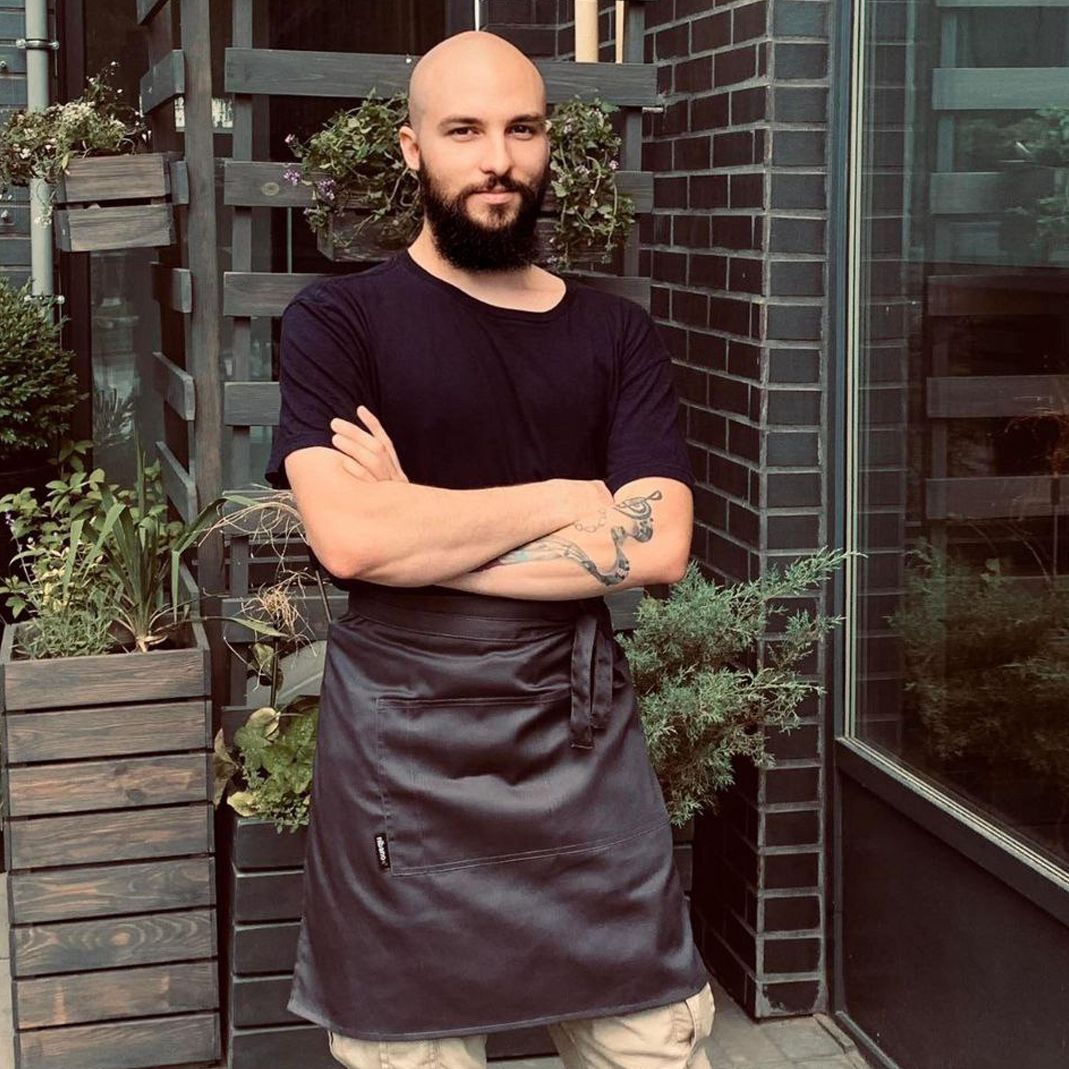 Personalised mid length waist apron with pockets dark grey