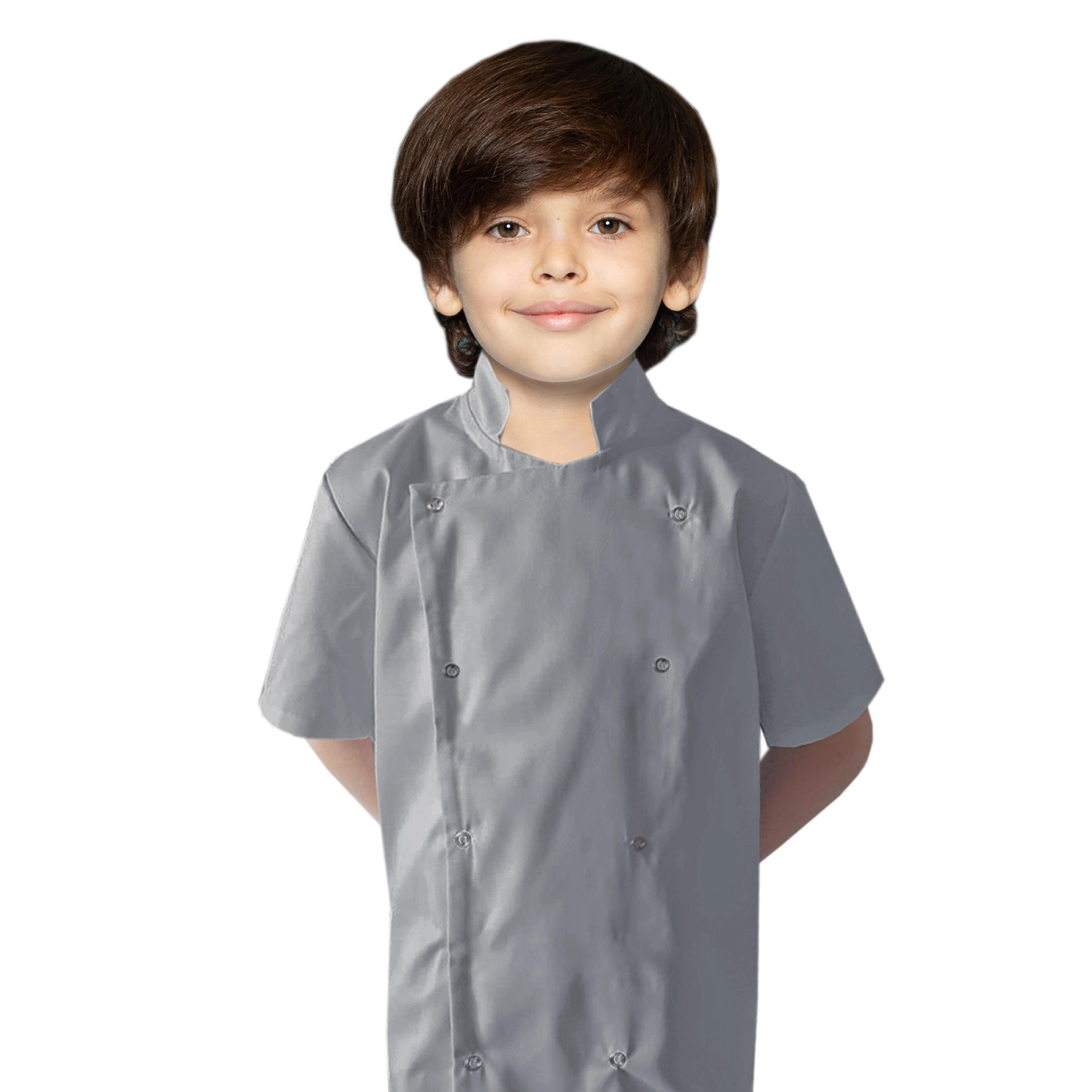 Personalised Kids Short Sleeve Chef's Jacket Light Grey