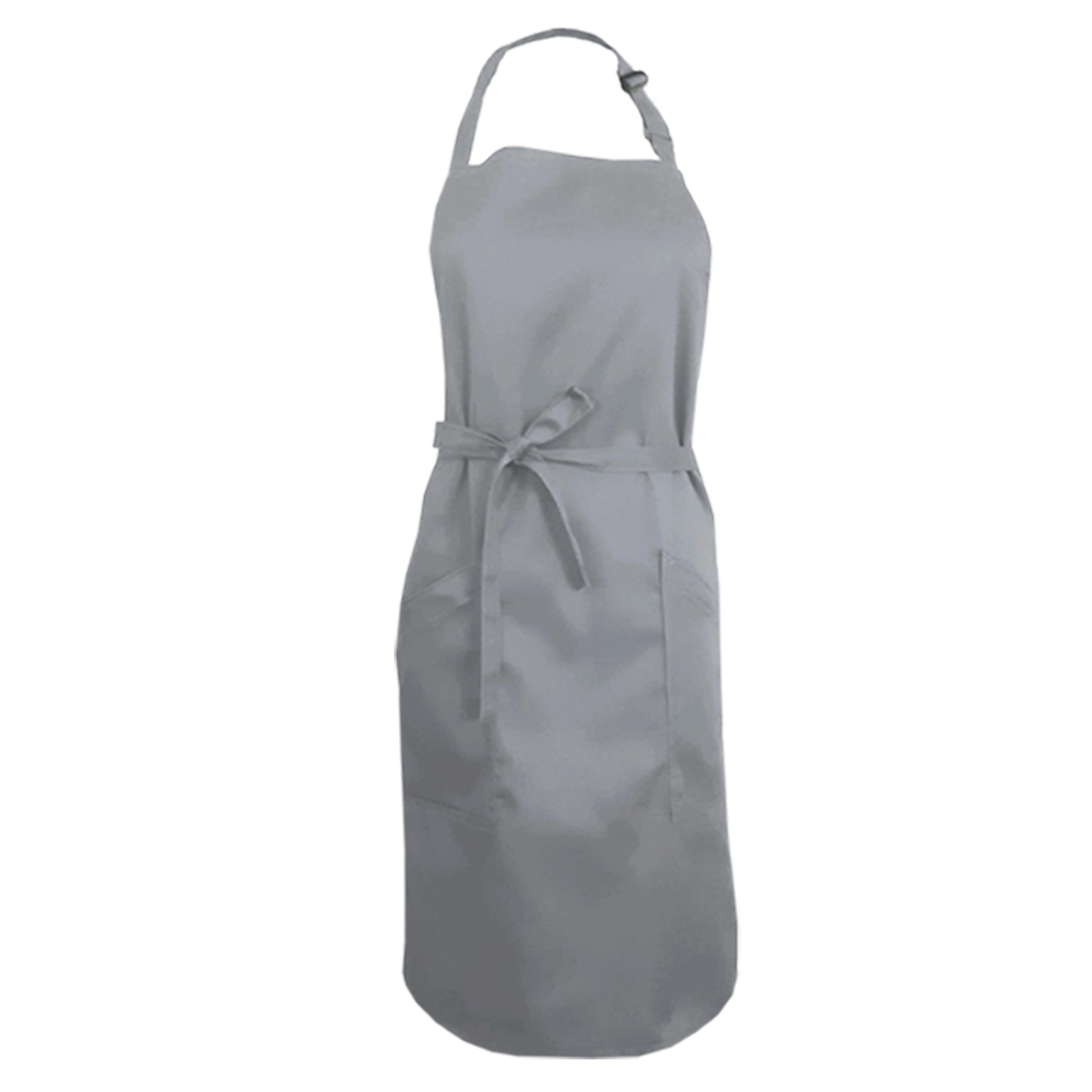 Ladies Bib Apron with Side Pockets Light Grey