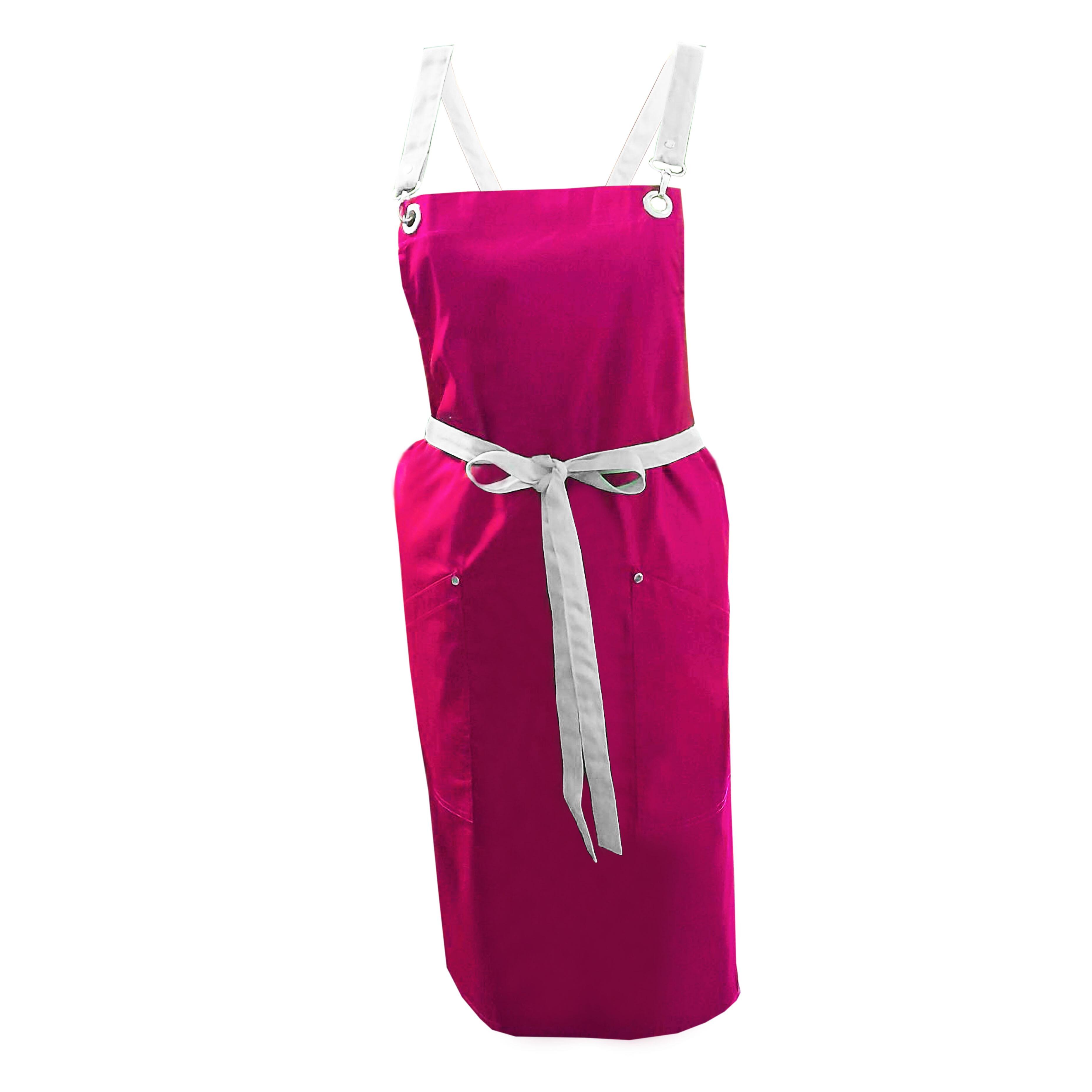 Beauty Apron with Crossover Ties Hot Pink Nibano