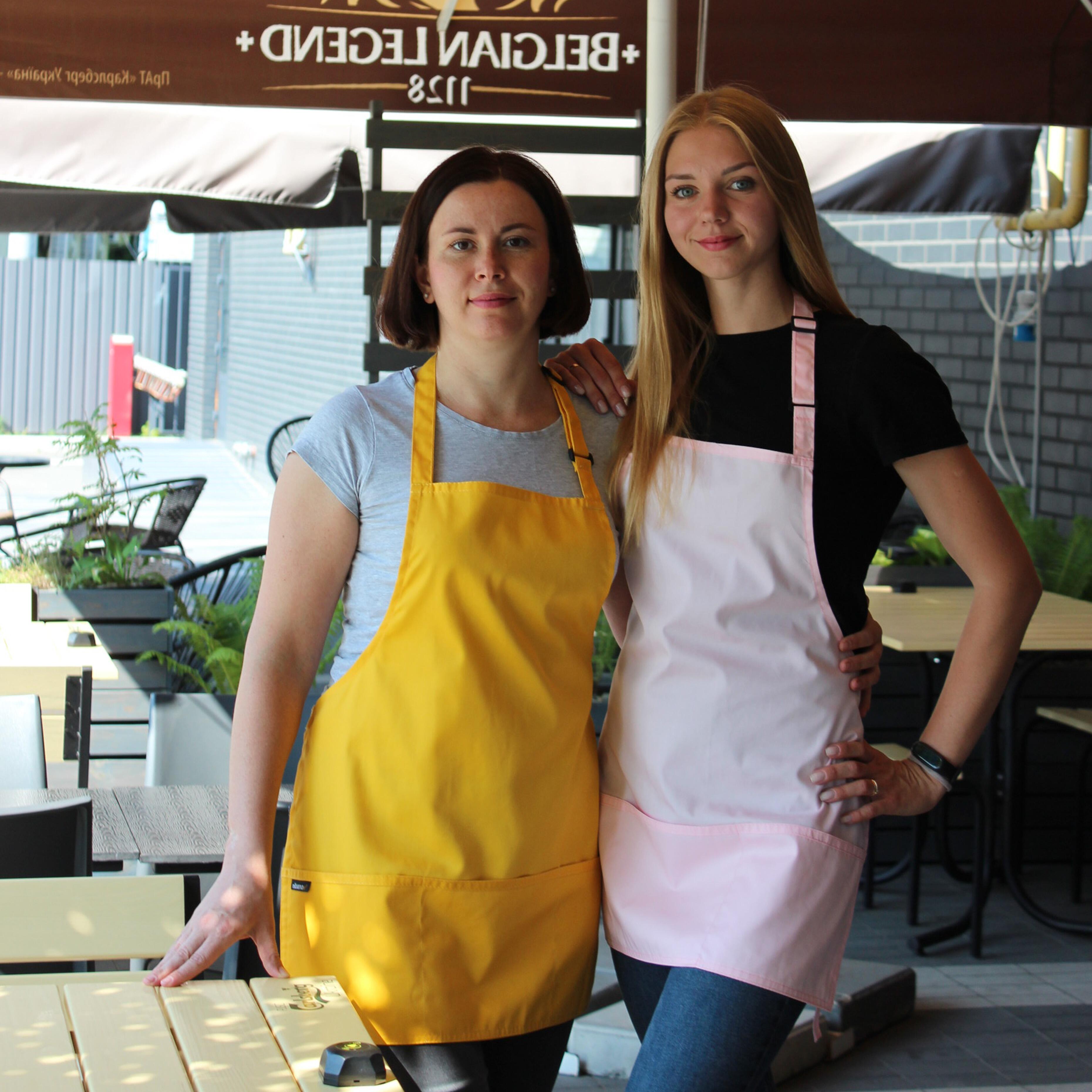 Women's short bib apron Yellow & Pink