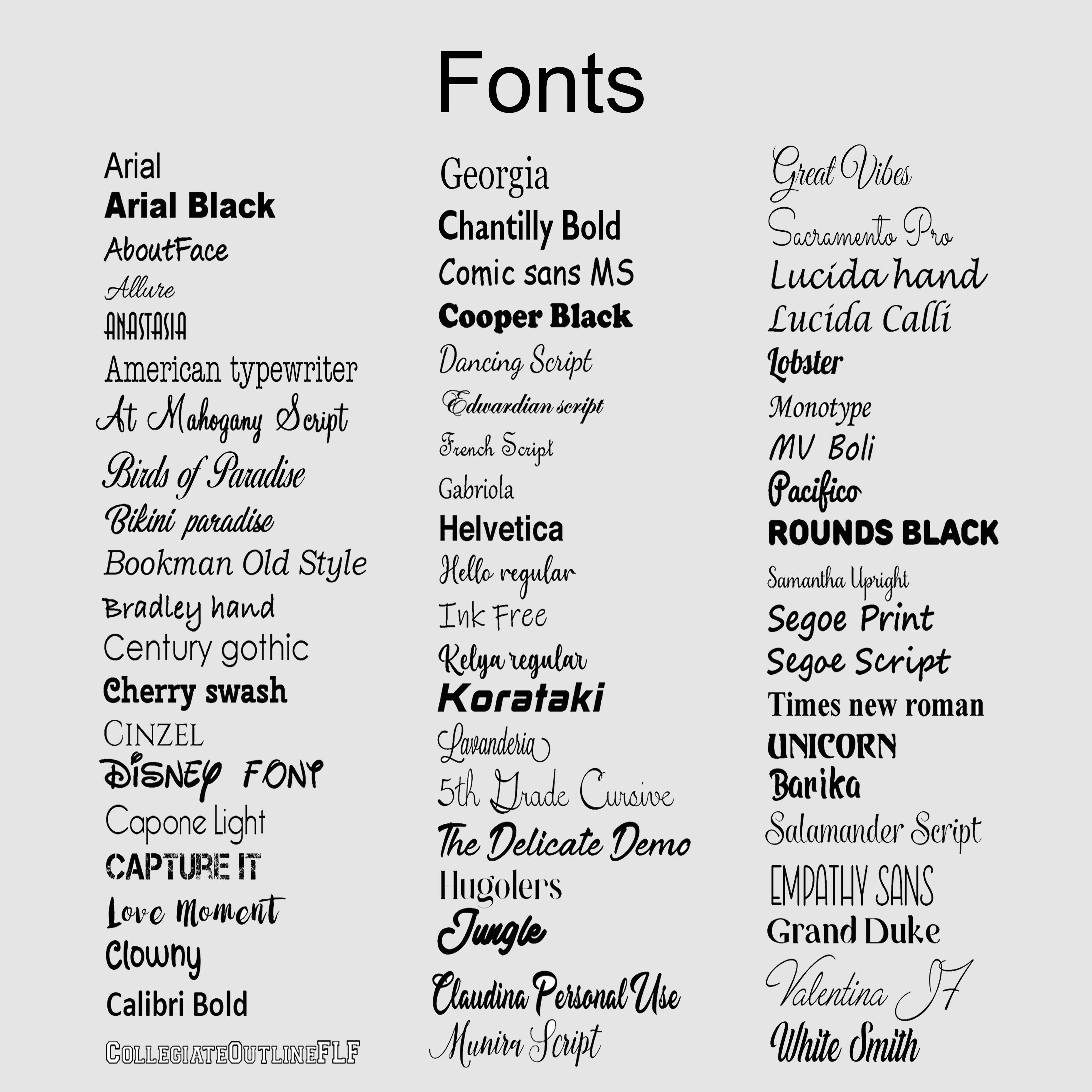 Nibano Fonts to Select to Print