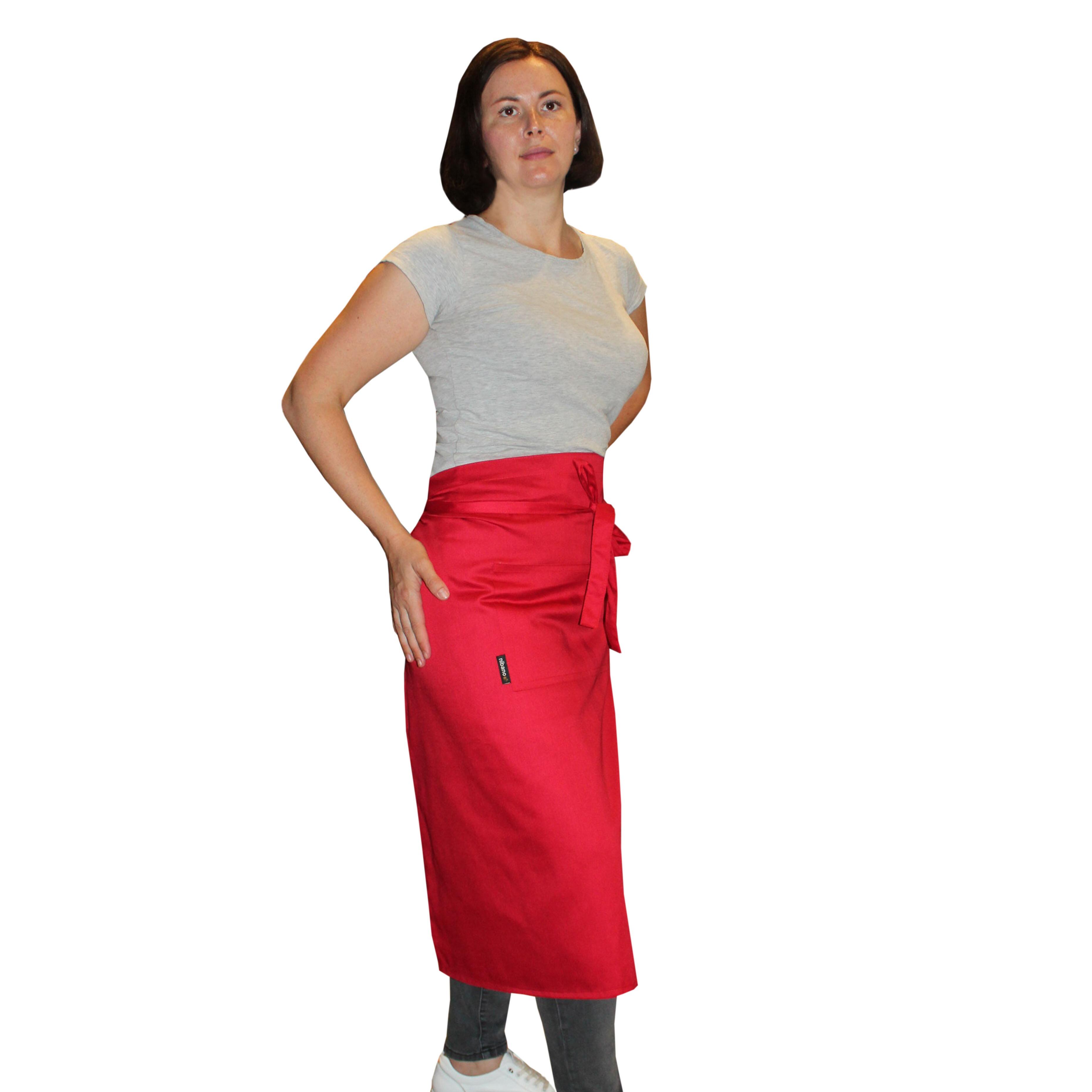 Long Waist Apron Pockets Red for the cook