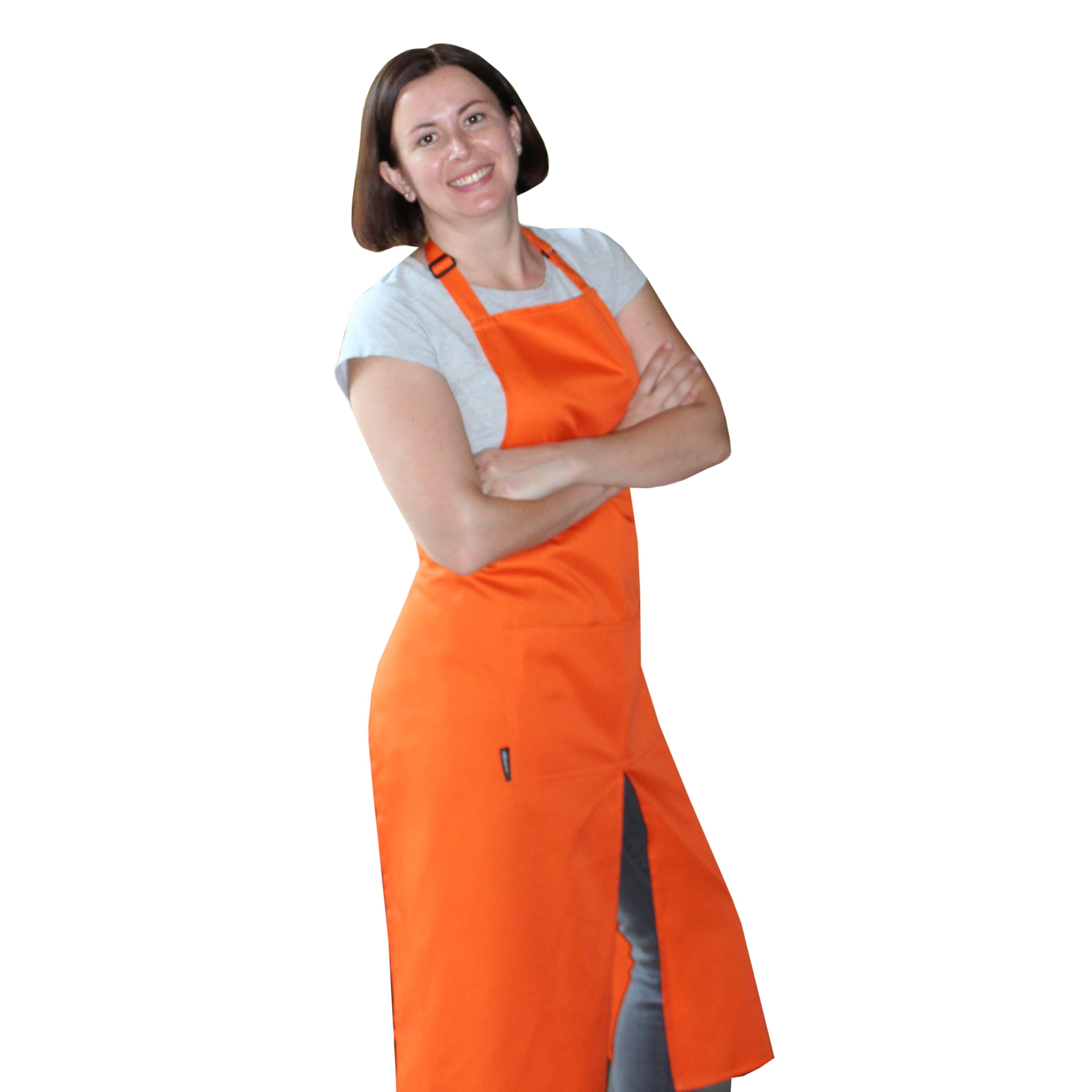Split leg bib apron orange with logo
