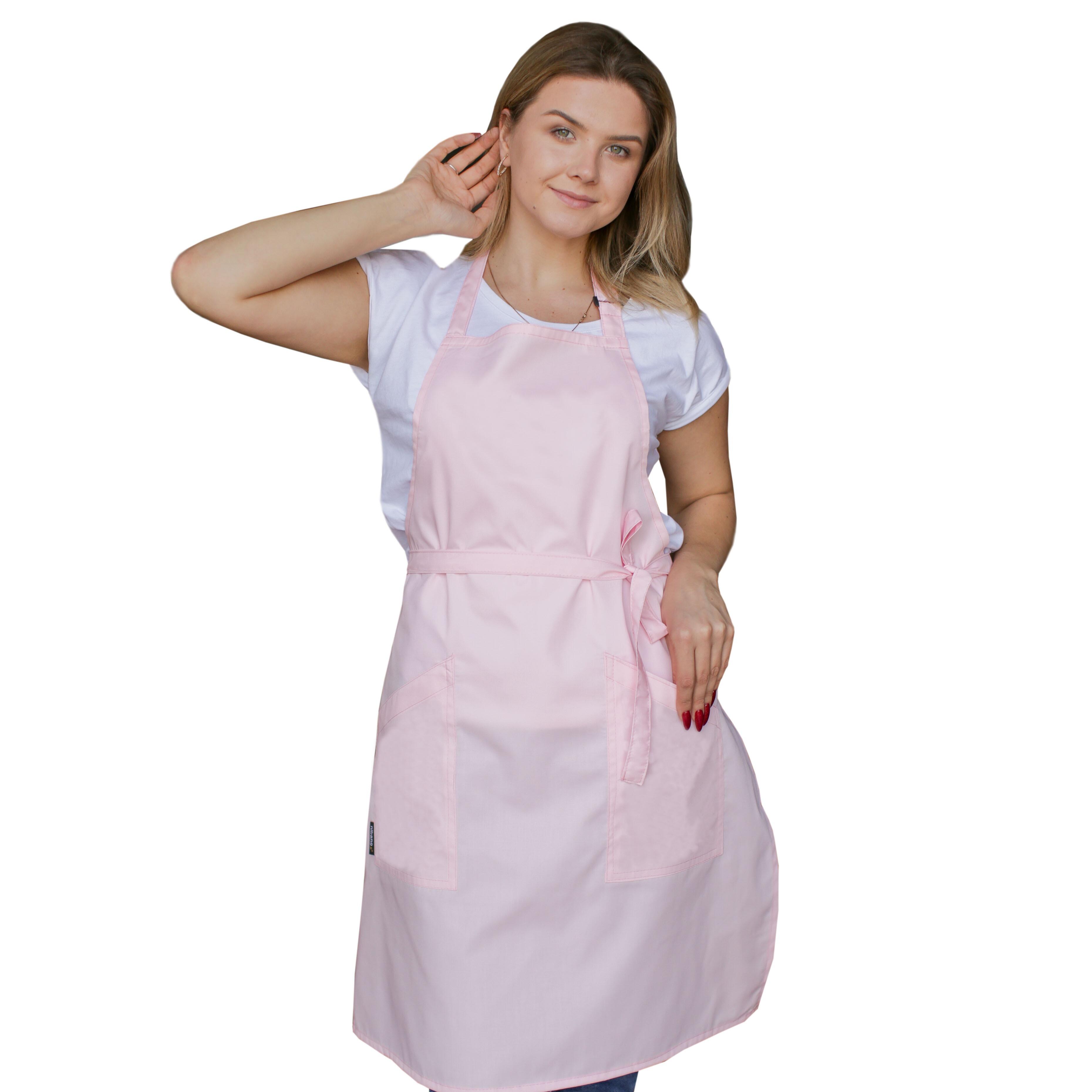 Ladies Bib Apron with Side Pockets Pink