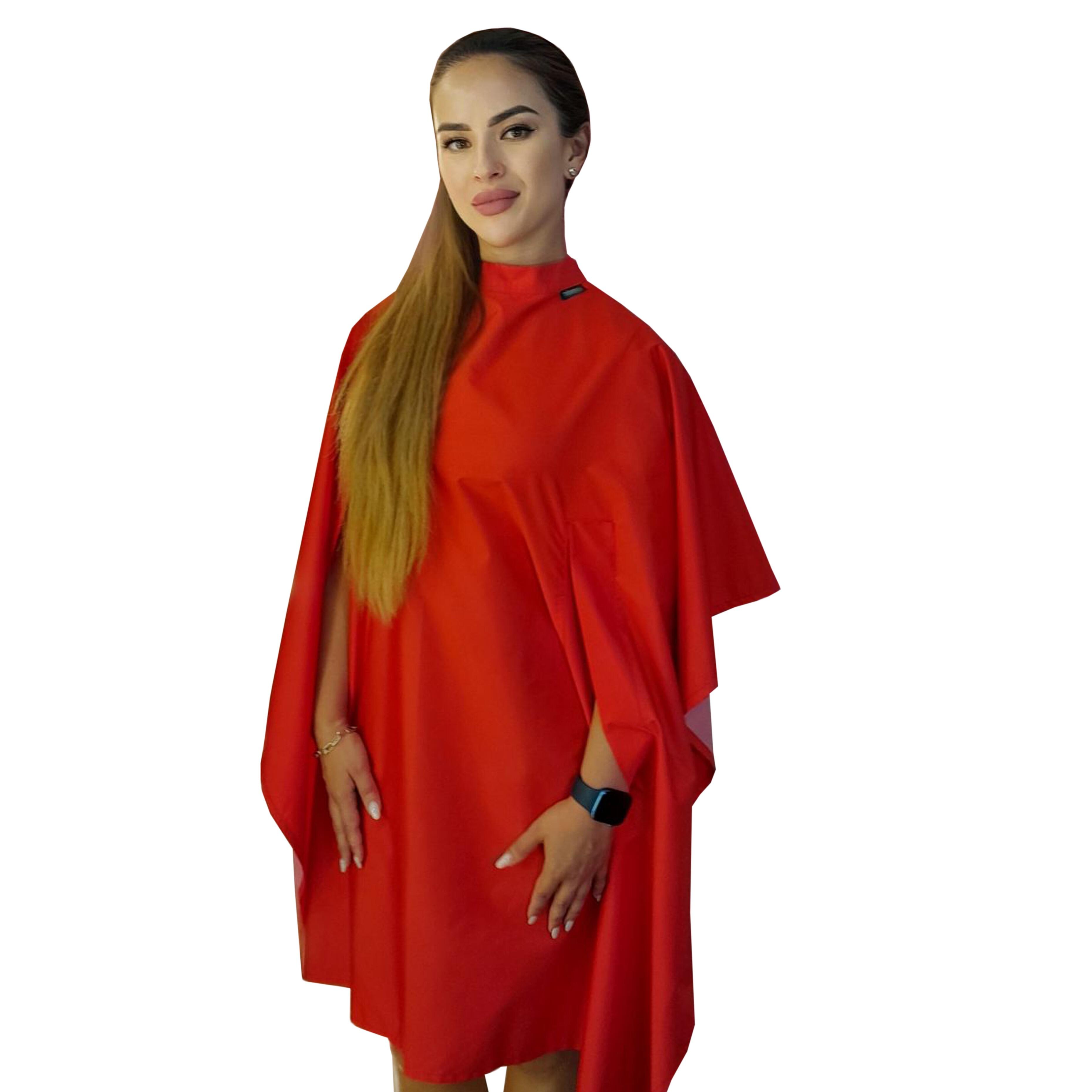 Hair salon cape with hand slits red