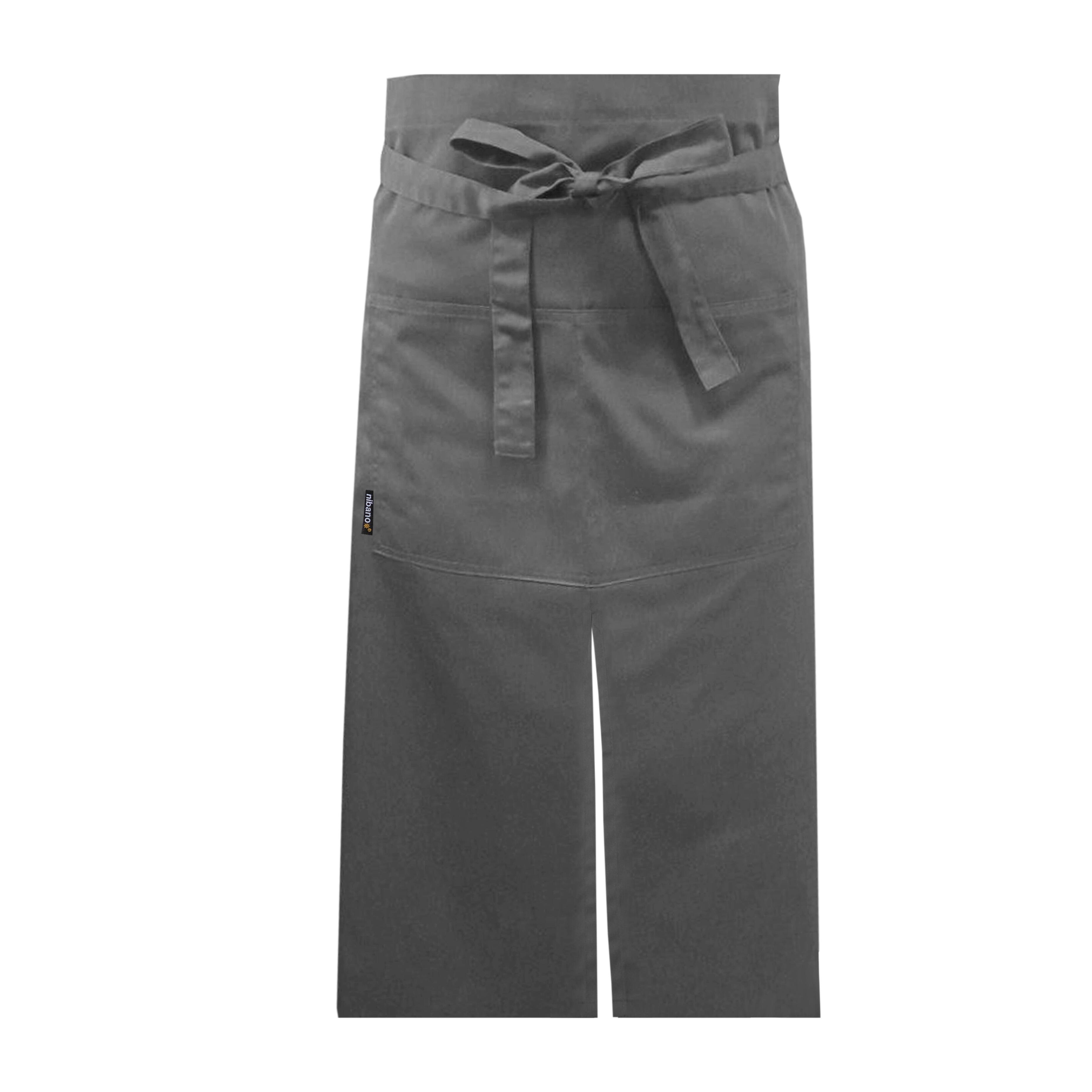 Grey Long Waist Split Leg Apron Pockets