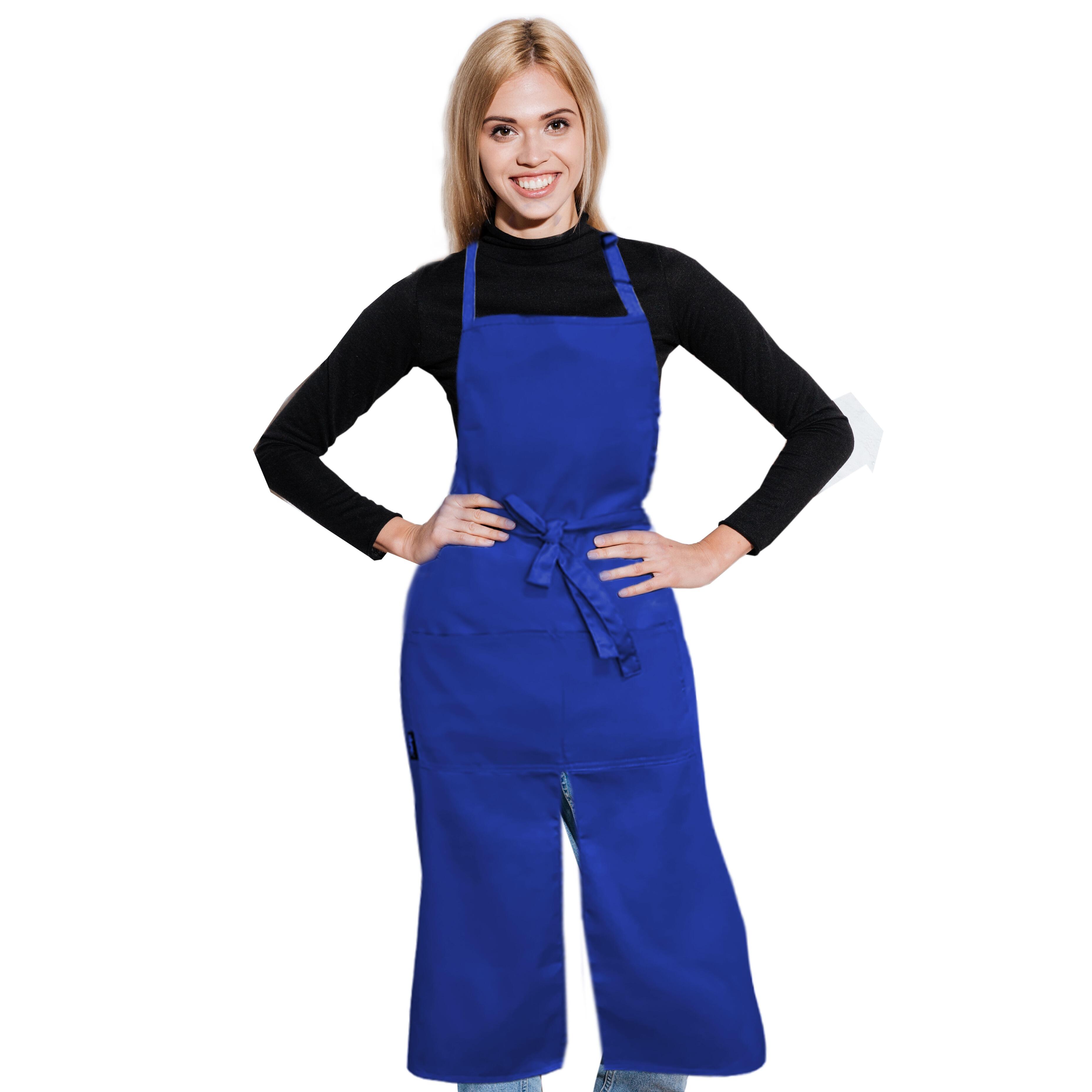 Custom Long Splitted Bib Apron Royal Blue
