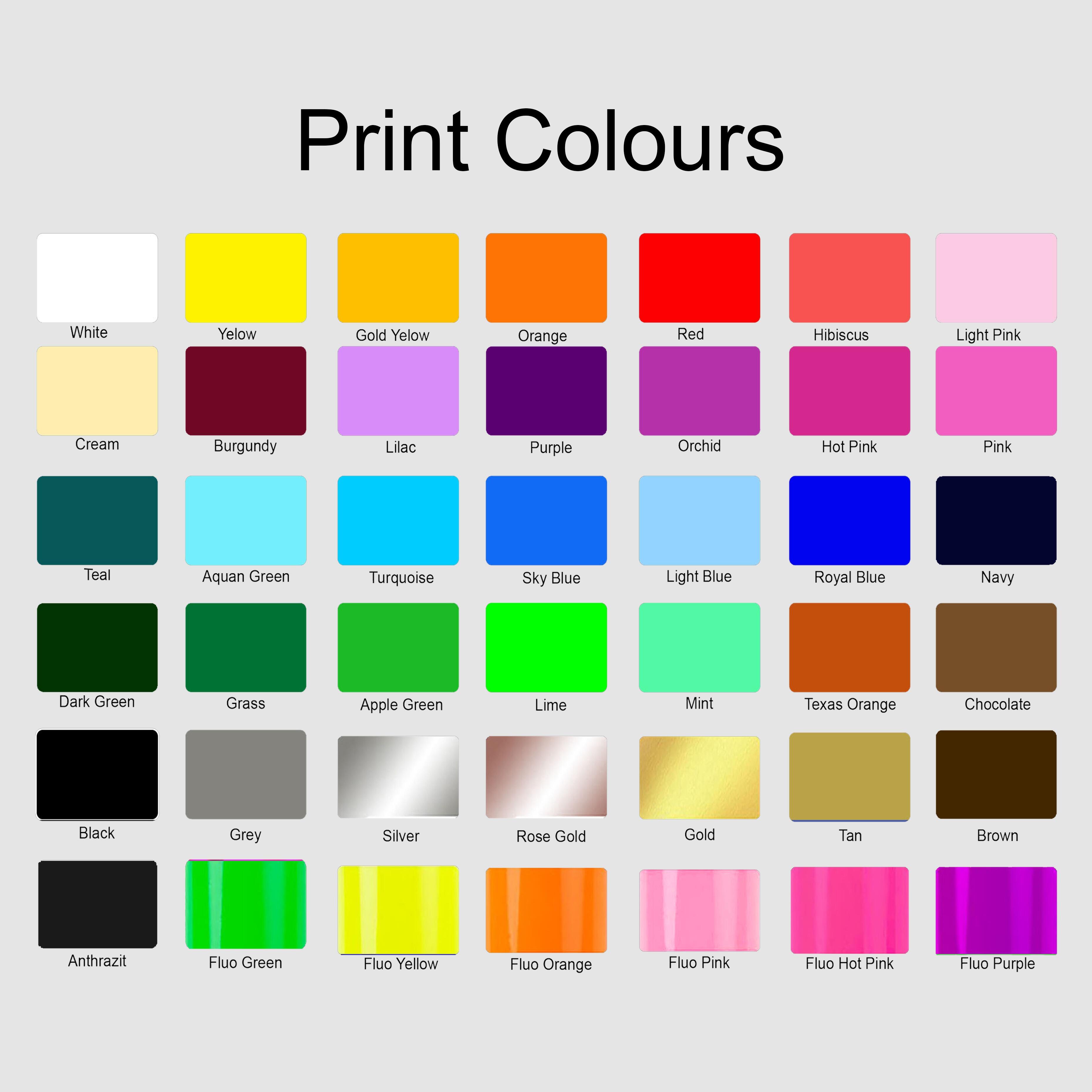 Nibano 42 standard print colours to select to print