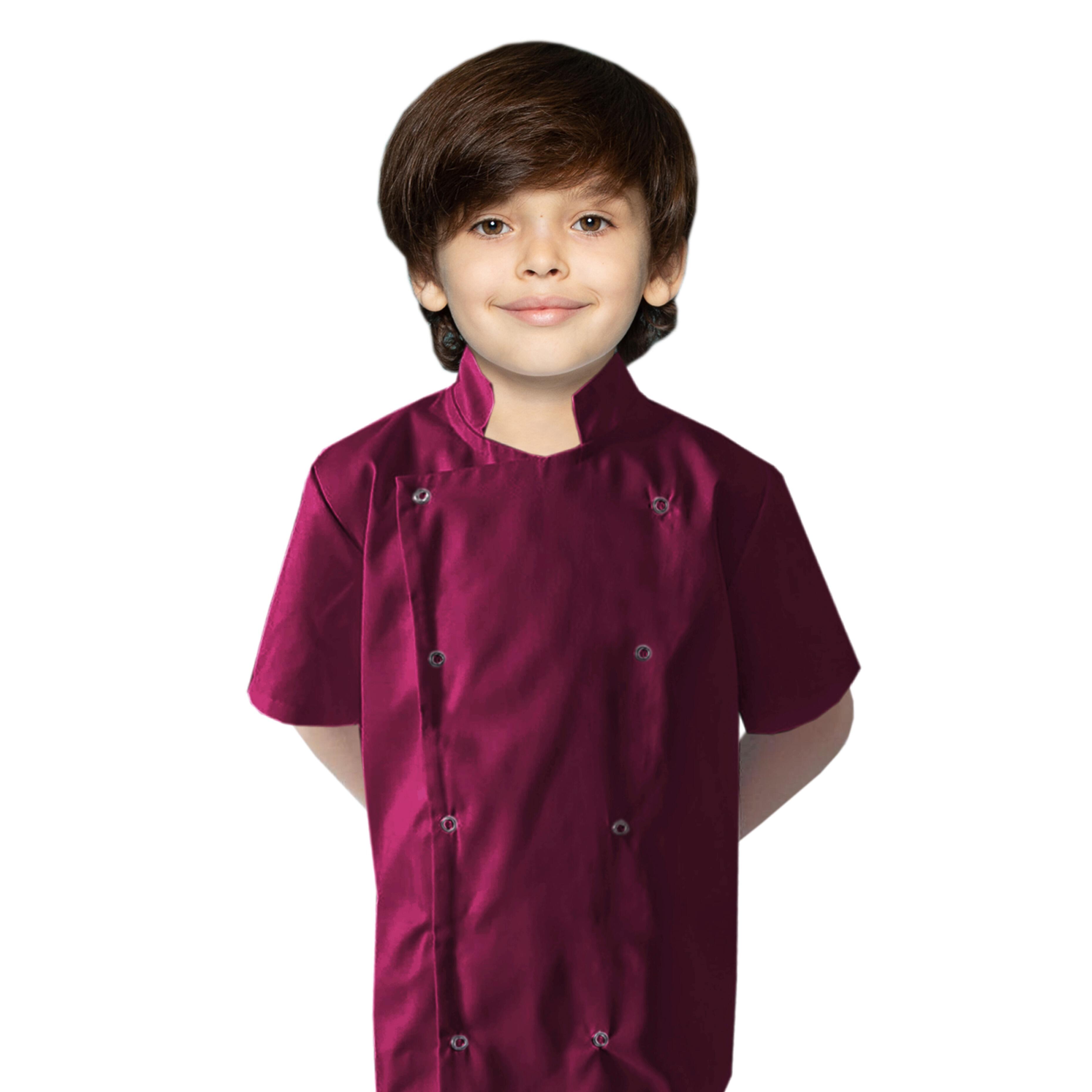 Personalised Kids Short Sleeve Chef's Jacket Burgundy