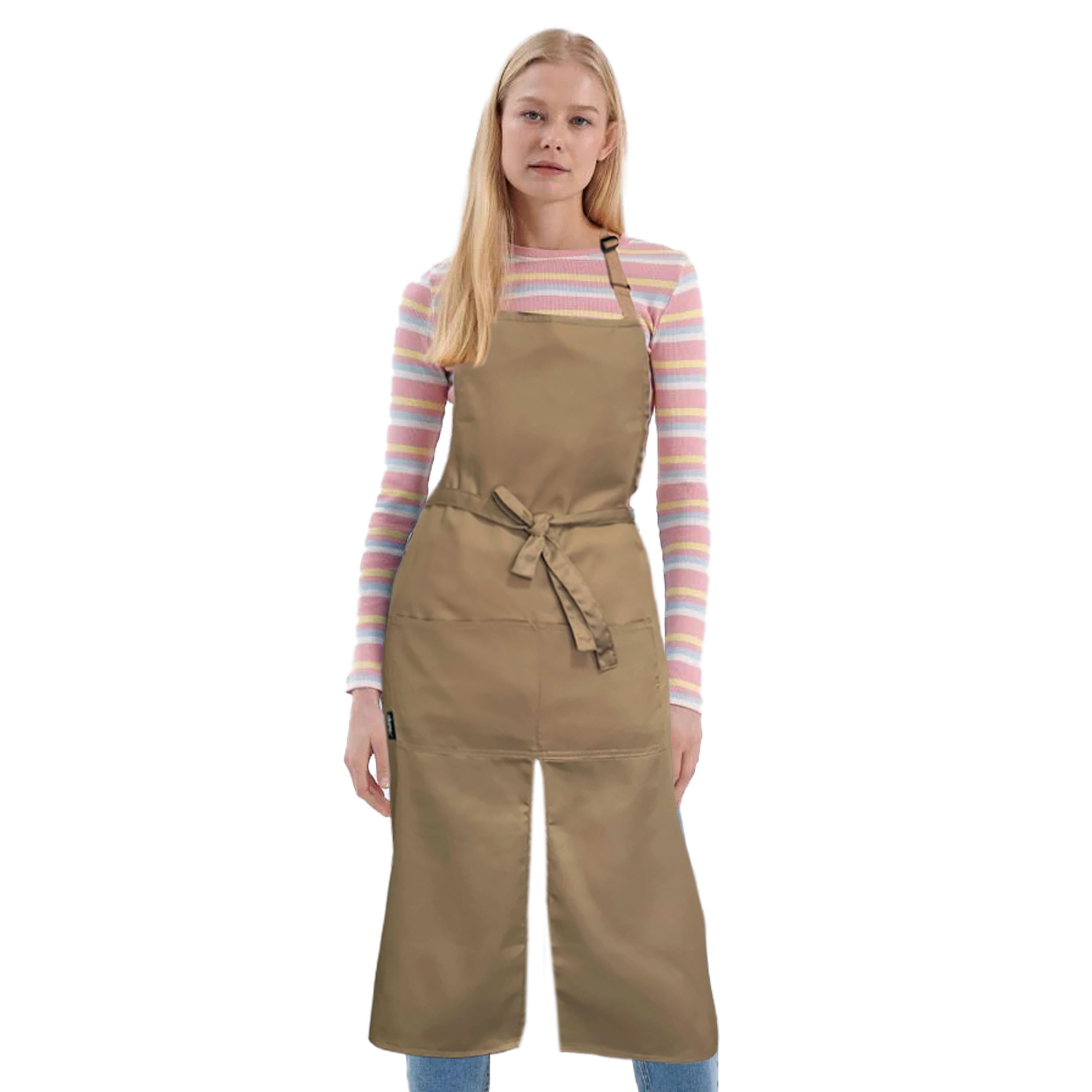 Personalised Long Splitted Bib Apron Cappuccino