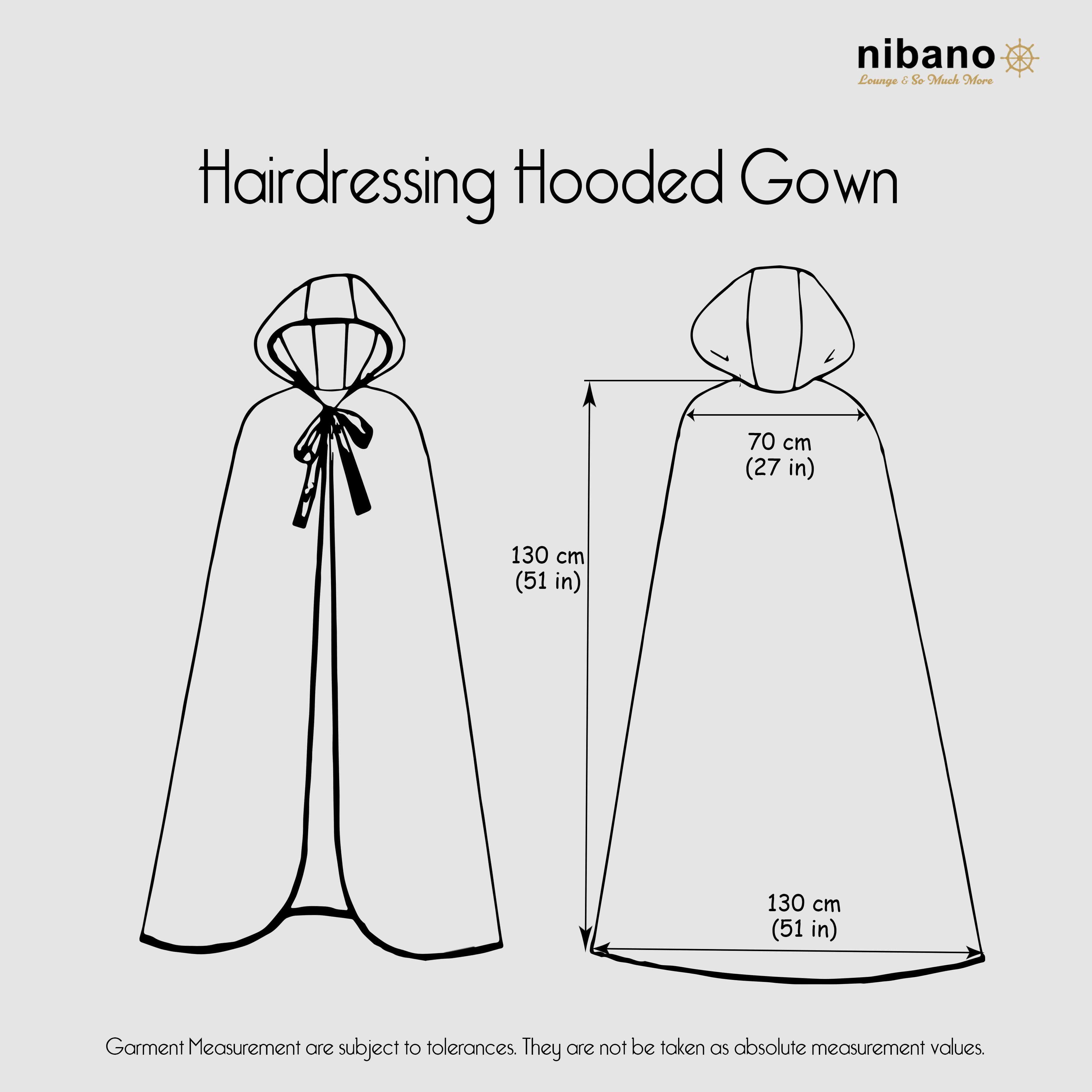 Nibano Hooded Hairdressing Show Gown white size chart