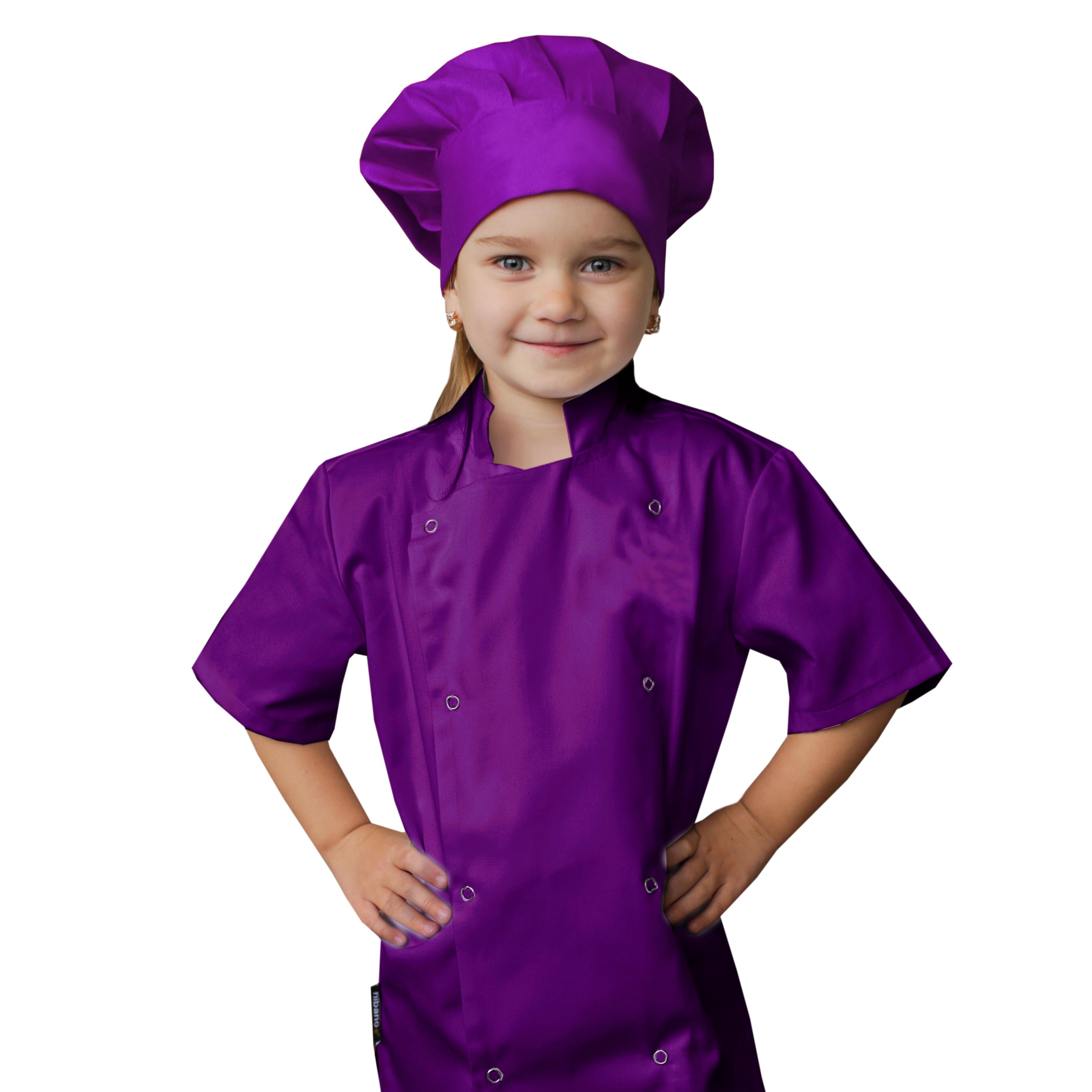 Personalised Kids Short Sleeve Chef's Jacket Purple