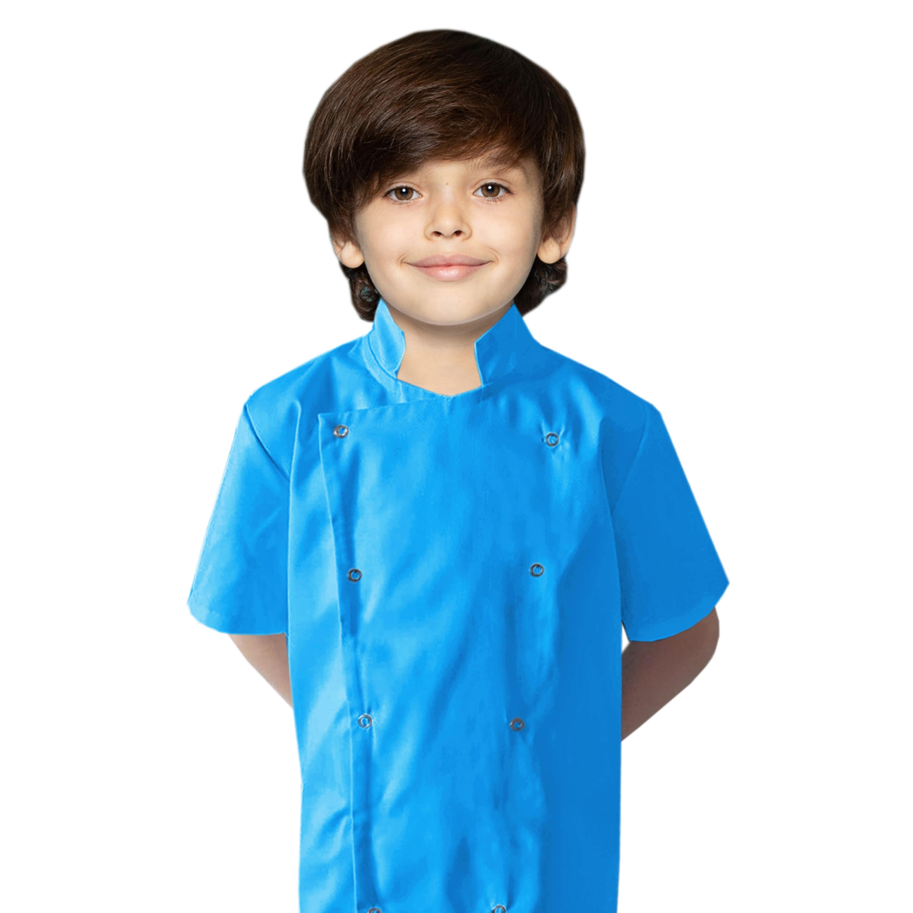 Personalised Kids Short Sleeve Chef's Jacket Turquoise