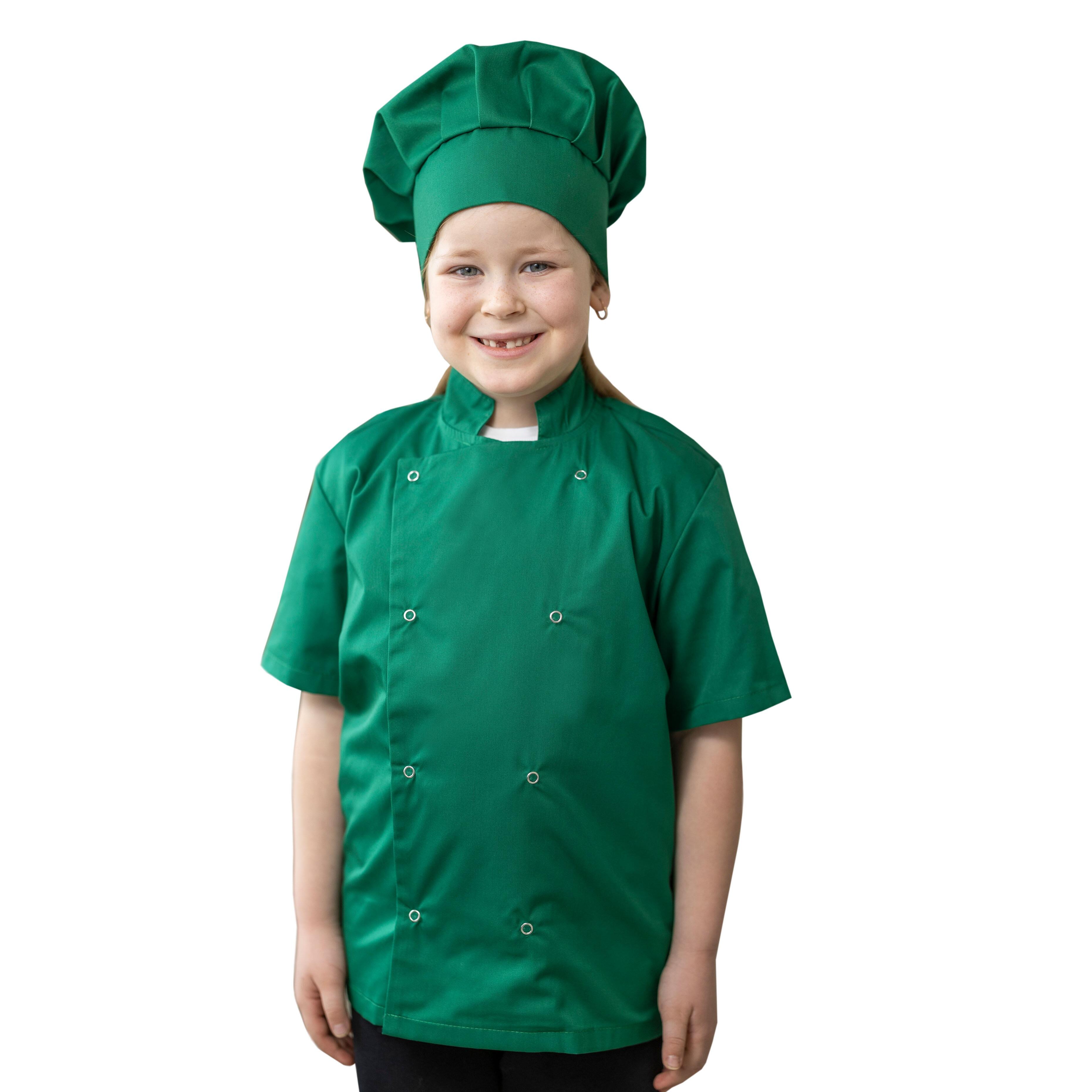 Personalised Kids Short Sleeve Chef's Jacket Kelly Green
