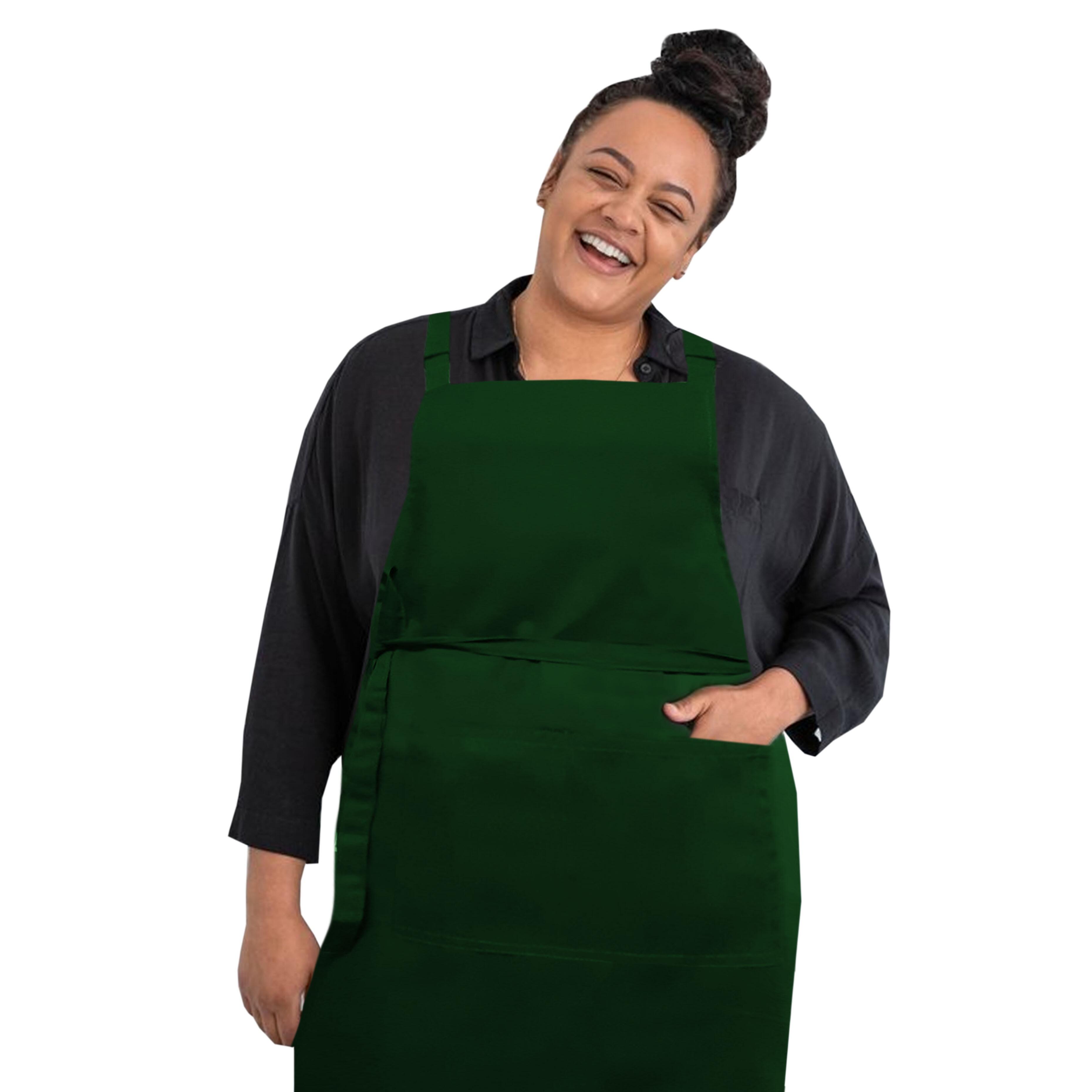 Custom Plus Size Bib Apron Pockets Bottle Green
