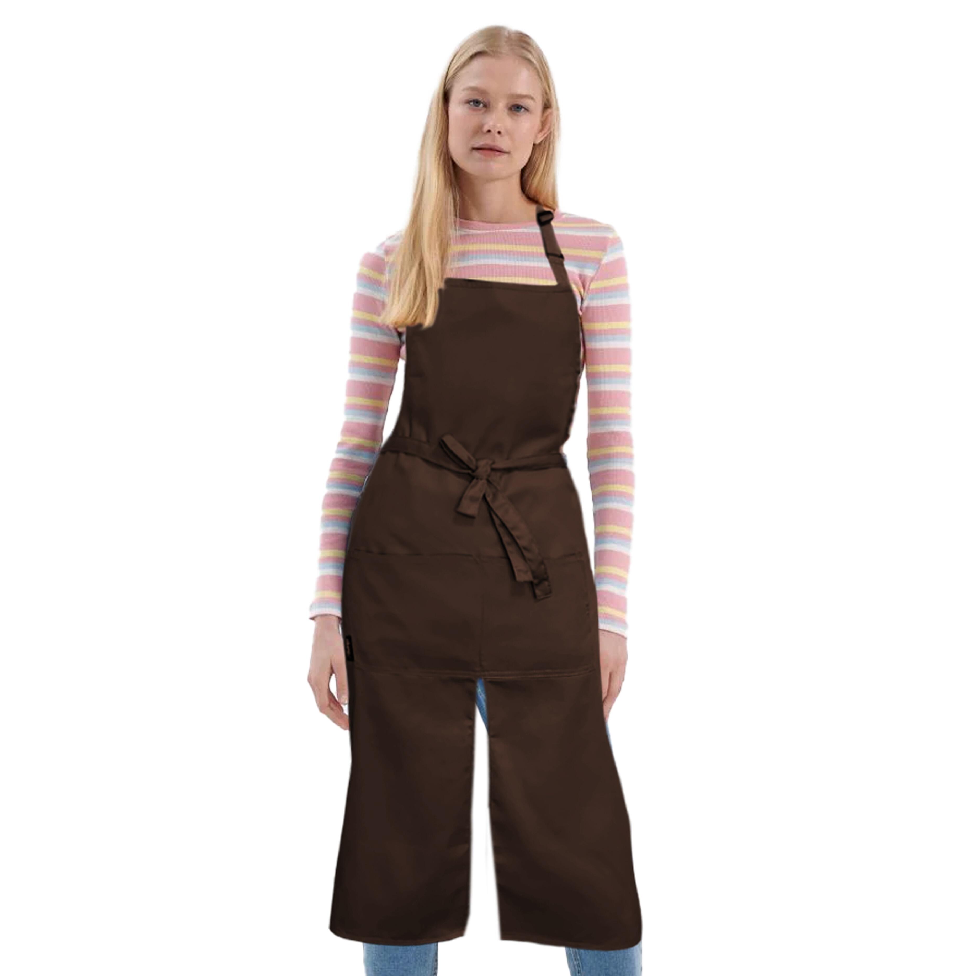 Personalised Long Splitted Bib Apron Brown