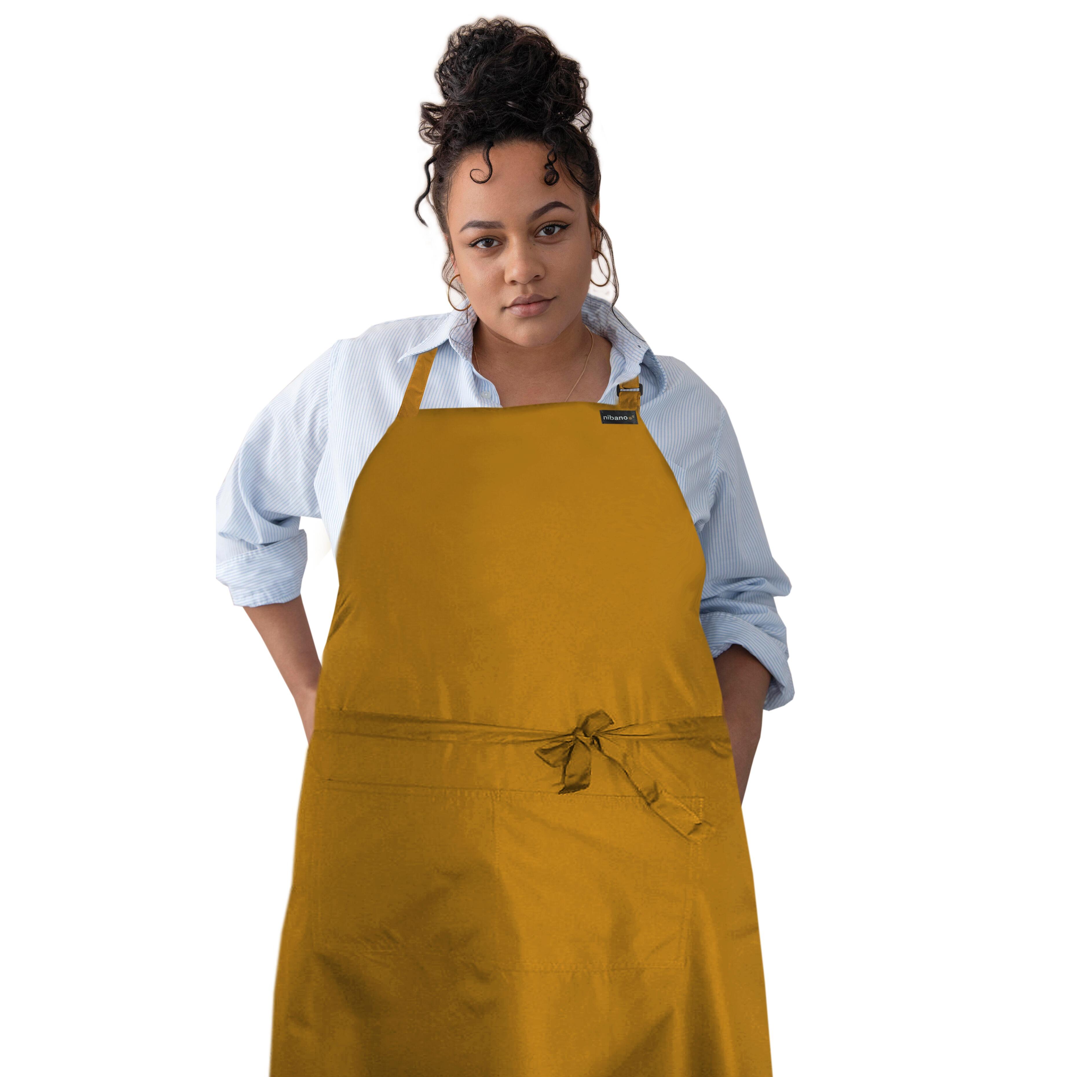Waterproof Plus Size Apron Pockets Mustard Nibano