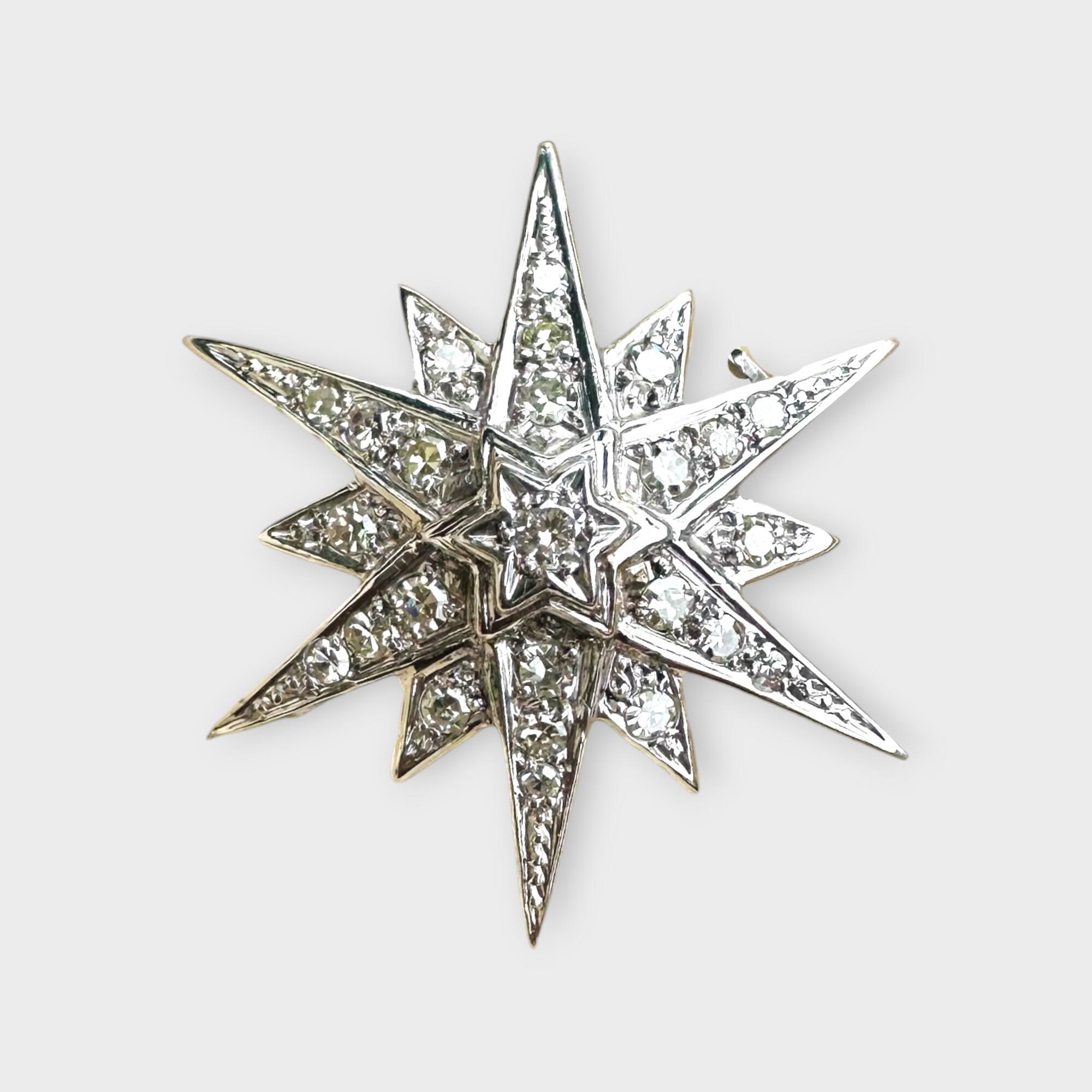 Close-up of star motif diamond pendant cum brooch in 18K white gold