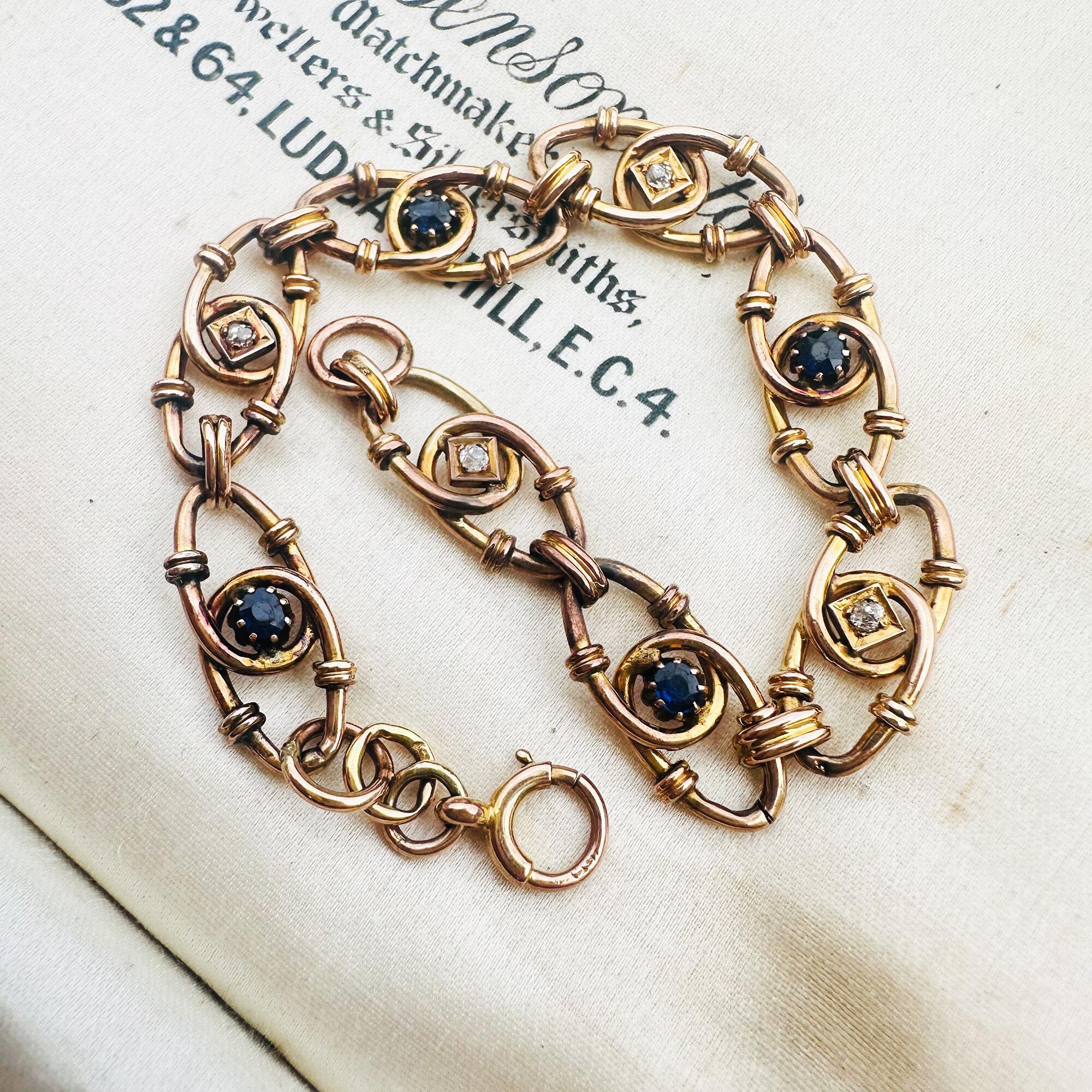 Edwardian 9k Gold Sapphire & Diamond Bracelet - Timeless Elegance