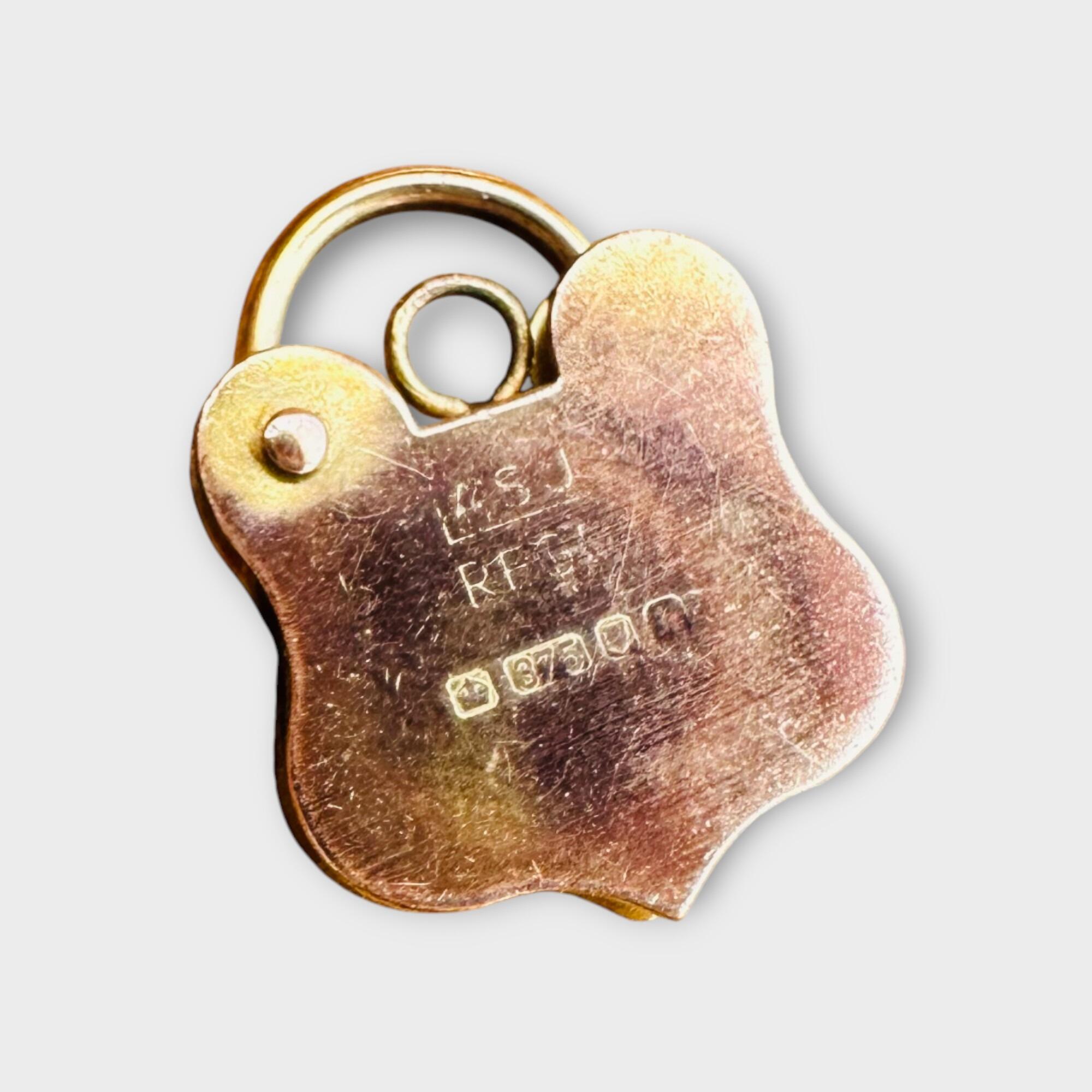 rear view Rare, Romantic Antique 9k Rose Gold Shield Padlock Clasp